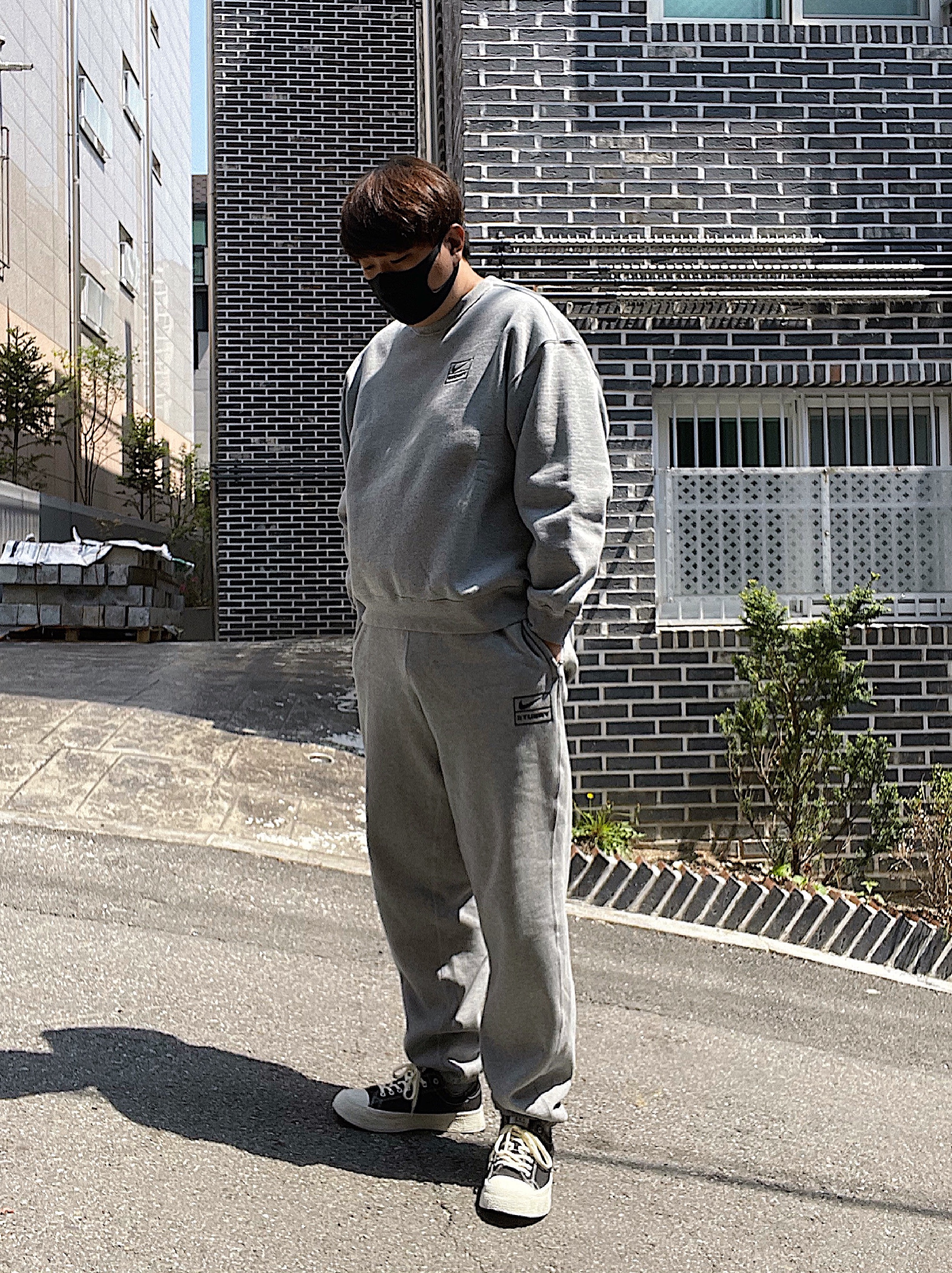 Nike x Stussy NRG BR Fleece Pants Grey, Nike x Stussy NRG BR Crew Fleece Grey 착용 스타일