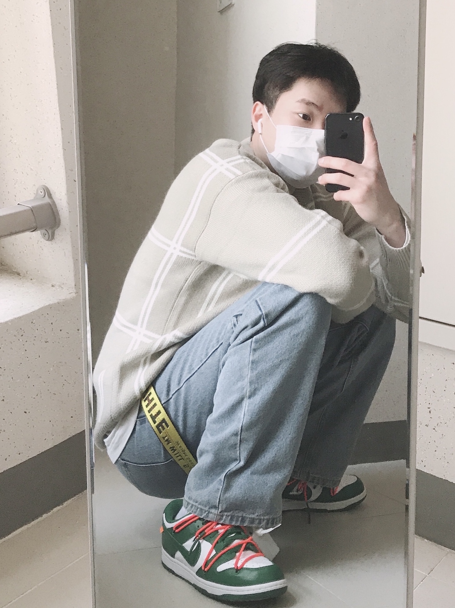 Nike x Off-White Dunk Low Pine Green 착용 스타일 - 1