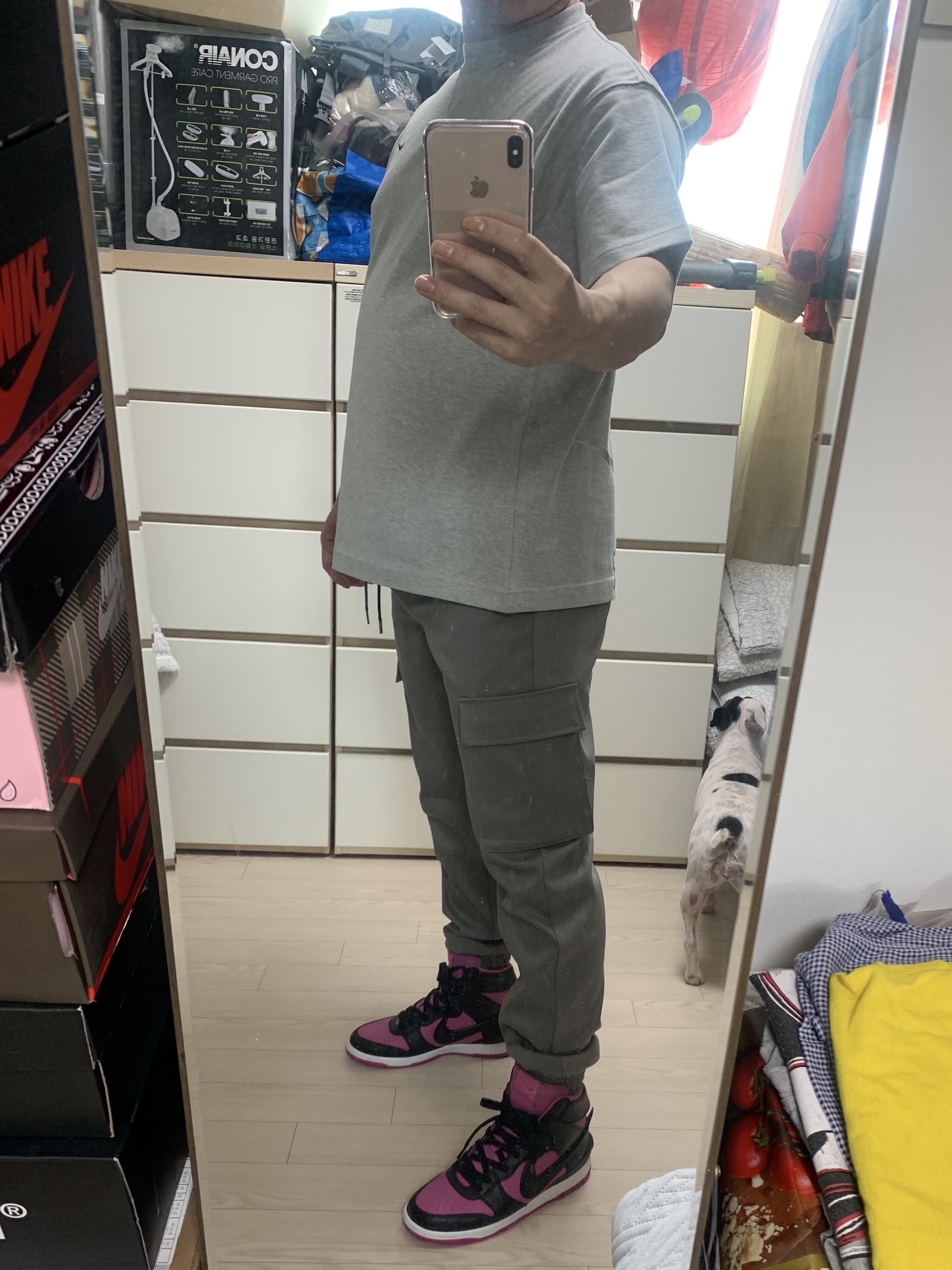 Nike x Kim Jones Oversized T-Shirt Grey Heather - US/EU, Nike x Ambush Dunk High Cosmic Fuchsia 착용 스타일 - 2