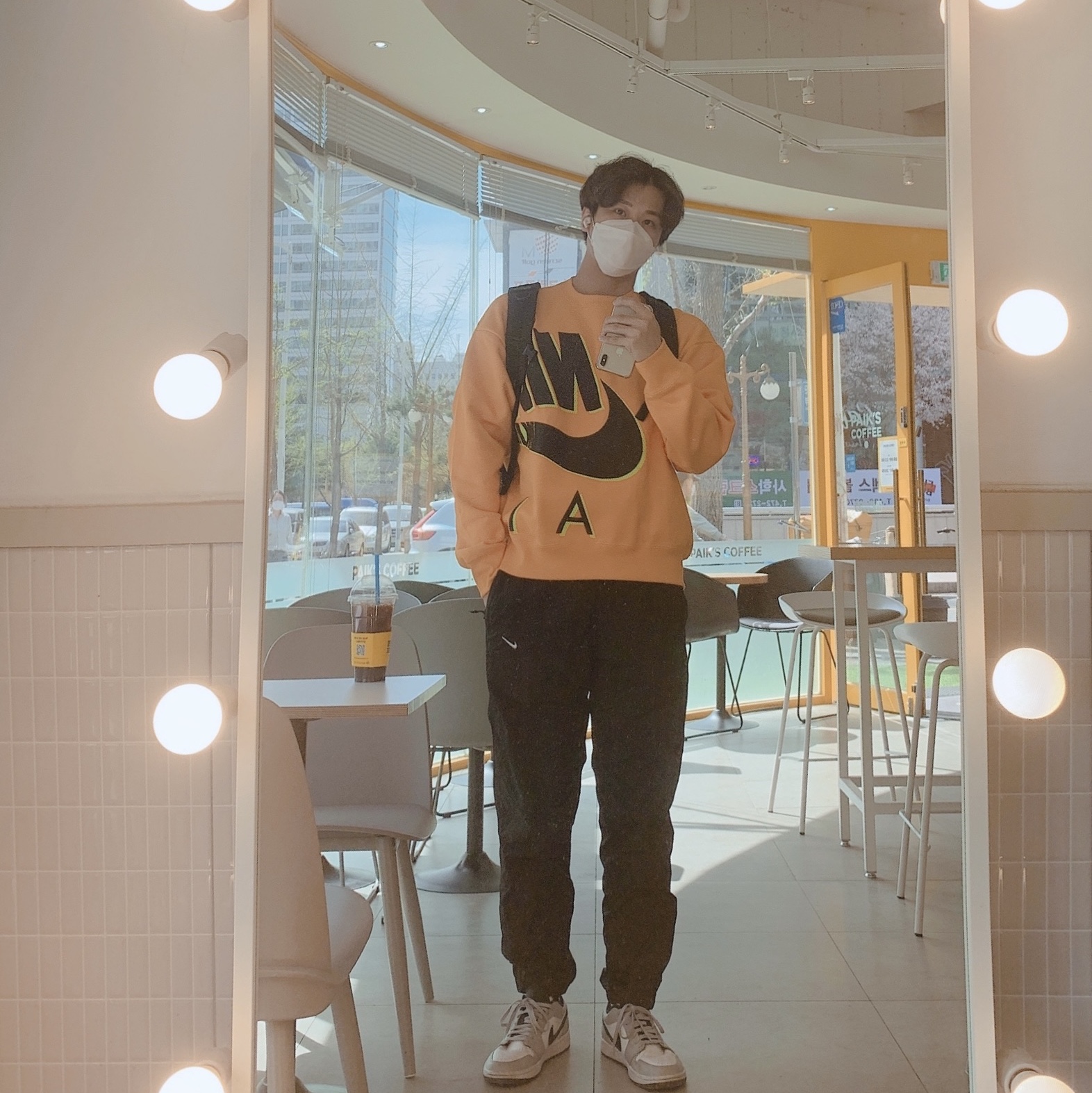 Nike x Kim Jones Fleece Crew Circuit Orange - US/EU, Nike M NRG Track Pants Black 착용 스타일
