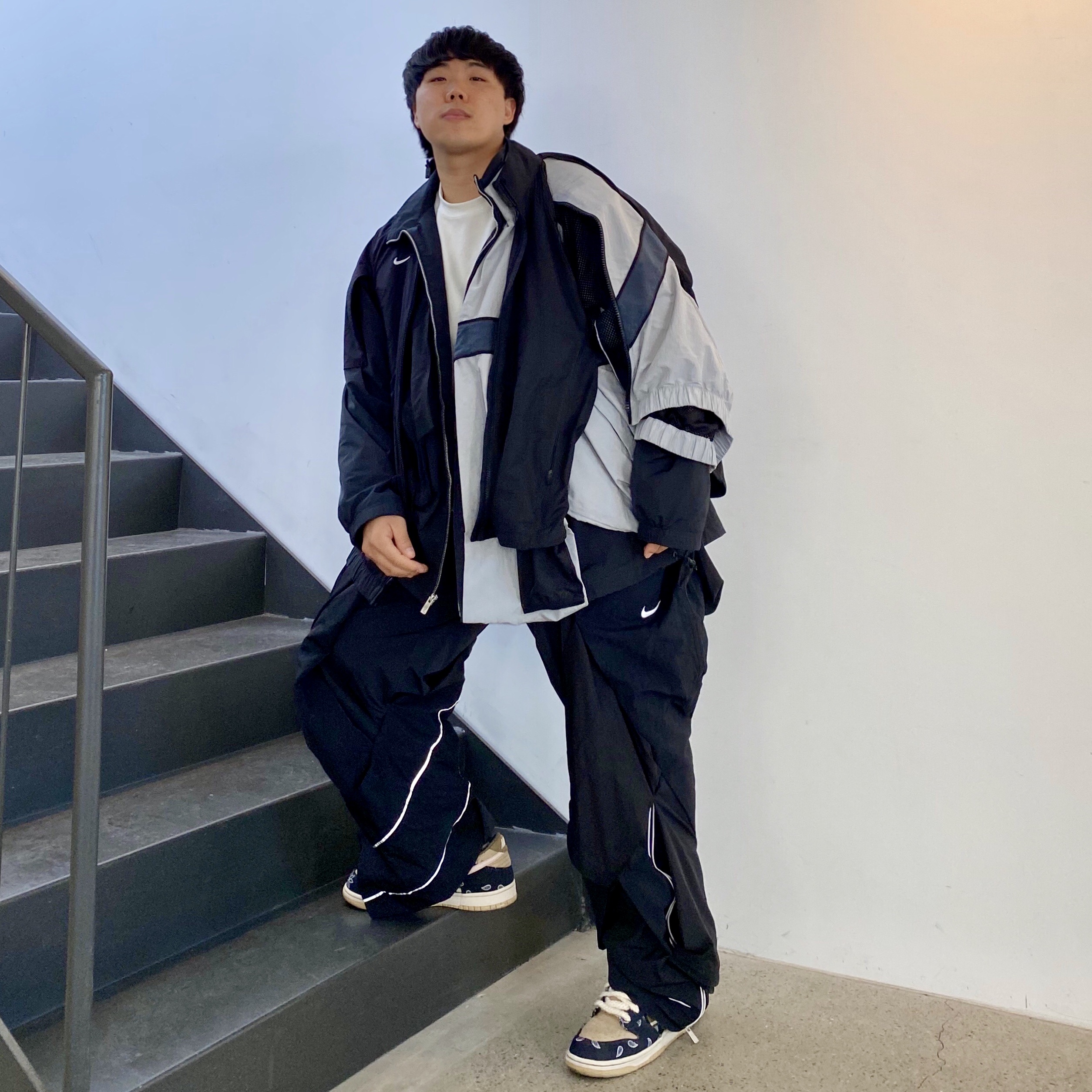 Nike M NRG DH Jacket Black, Nike NRG DH Pants Black 착용 스타일