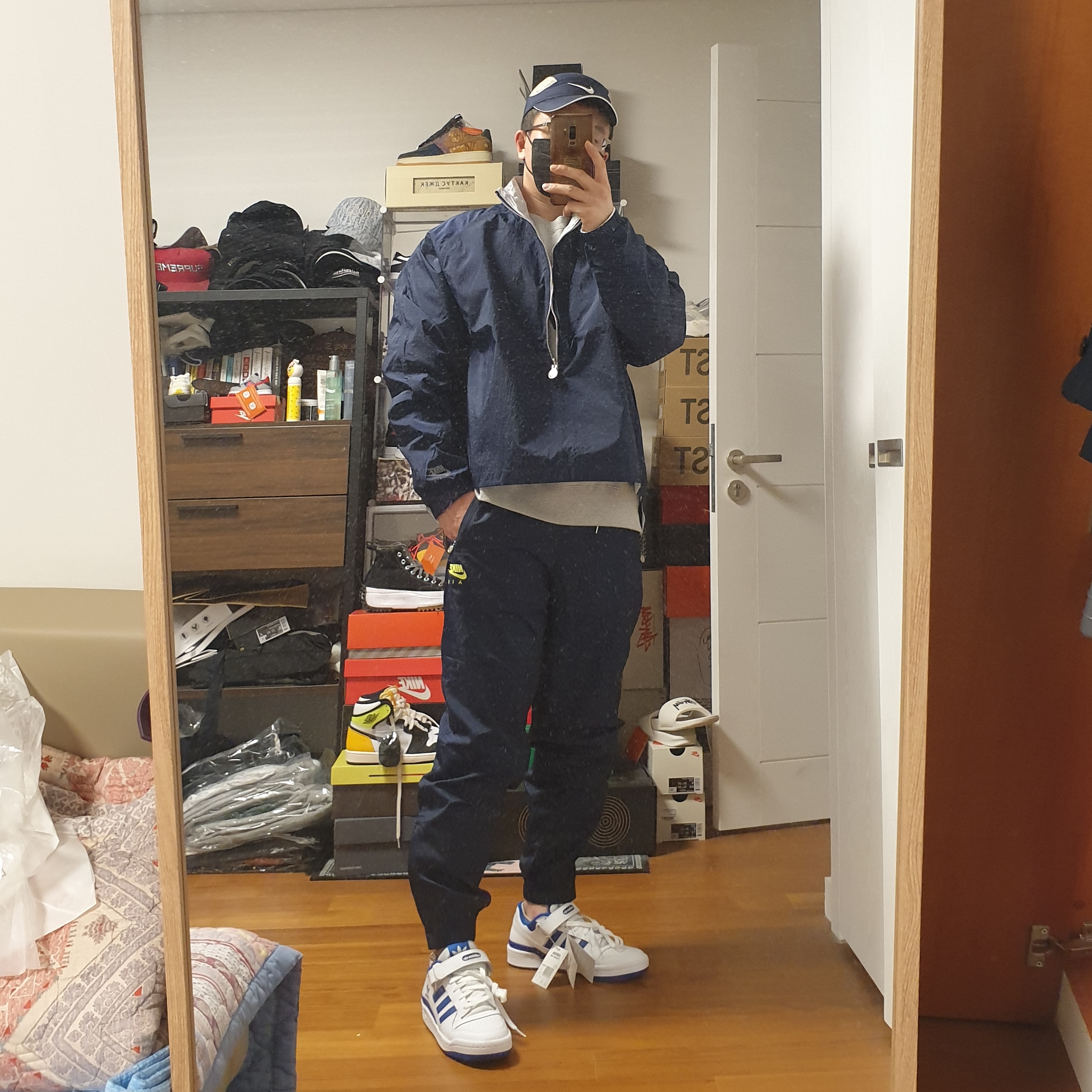 Nike x Kim Jones Reversible Wind Breaker Navy - US/EU, Nike x Kim Jones Track Pants Navy - Asia 착용 스타일 - 2