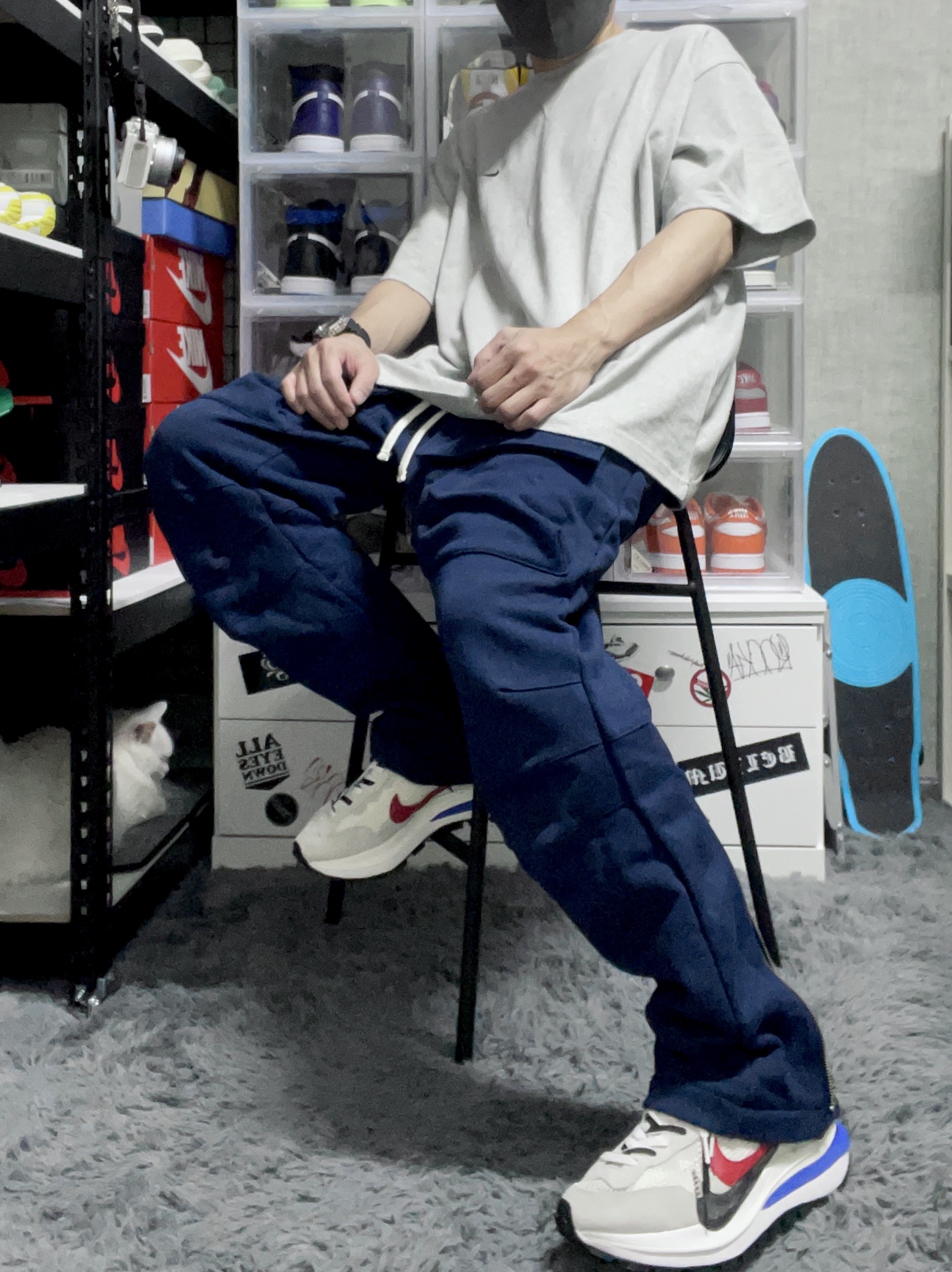 Nike x Kim Jones Oversized T-Shirt Grey Heather - US/EU, Nike x Sacai VaporWaffle Royal Fuchsia 착용 스타일