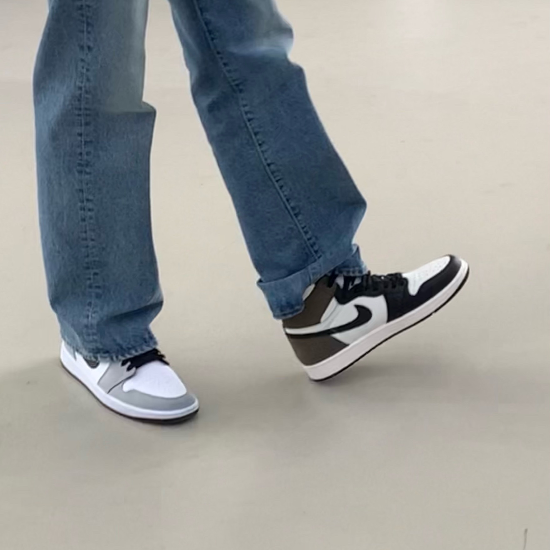 Jordan 1 Retro High OG Black Mocha, Jordan 1 Mid Light Smoke Grey 착용 스타일