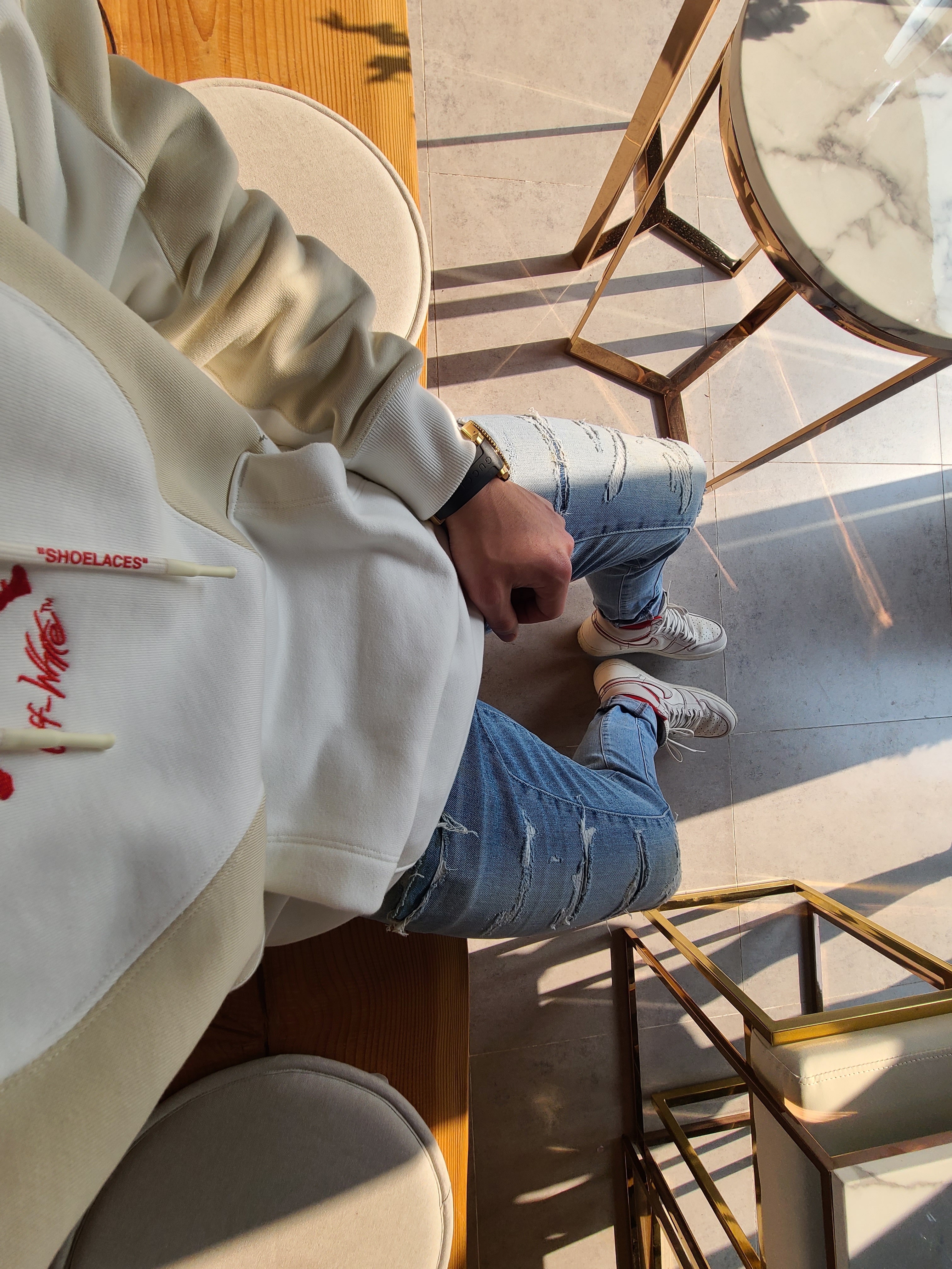 Jordan x Off-White Fleece Pullover Hoodie Sail - US/EU, Jordan 1 Retro High Phantom Gym Red 착용 스타일 - 2