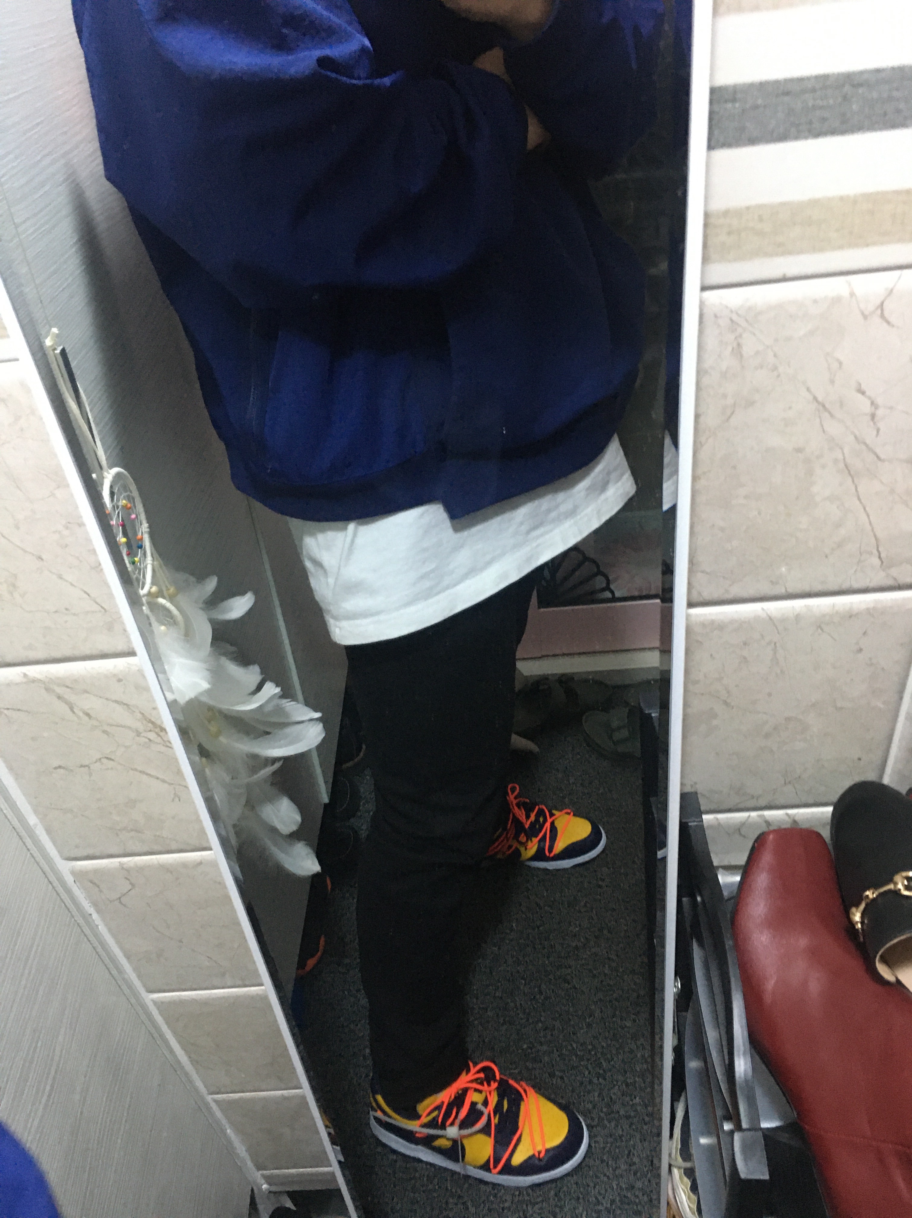 Nike NSW Hoodie BRS Midnight Navy, Nike x Off-White Dunk Low University Gold Midnight Navy 착용 스타일 - 2
