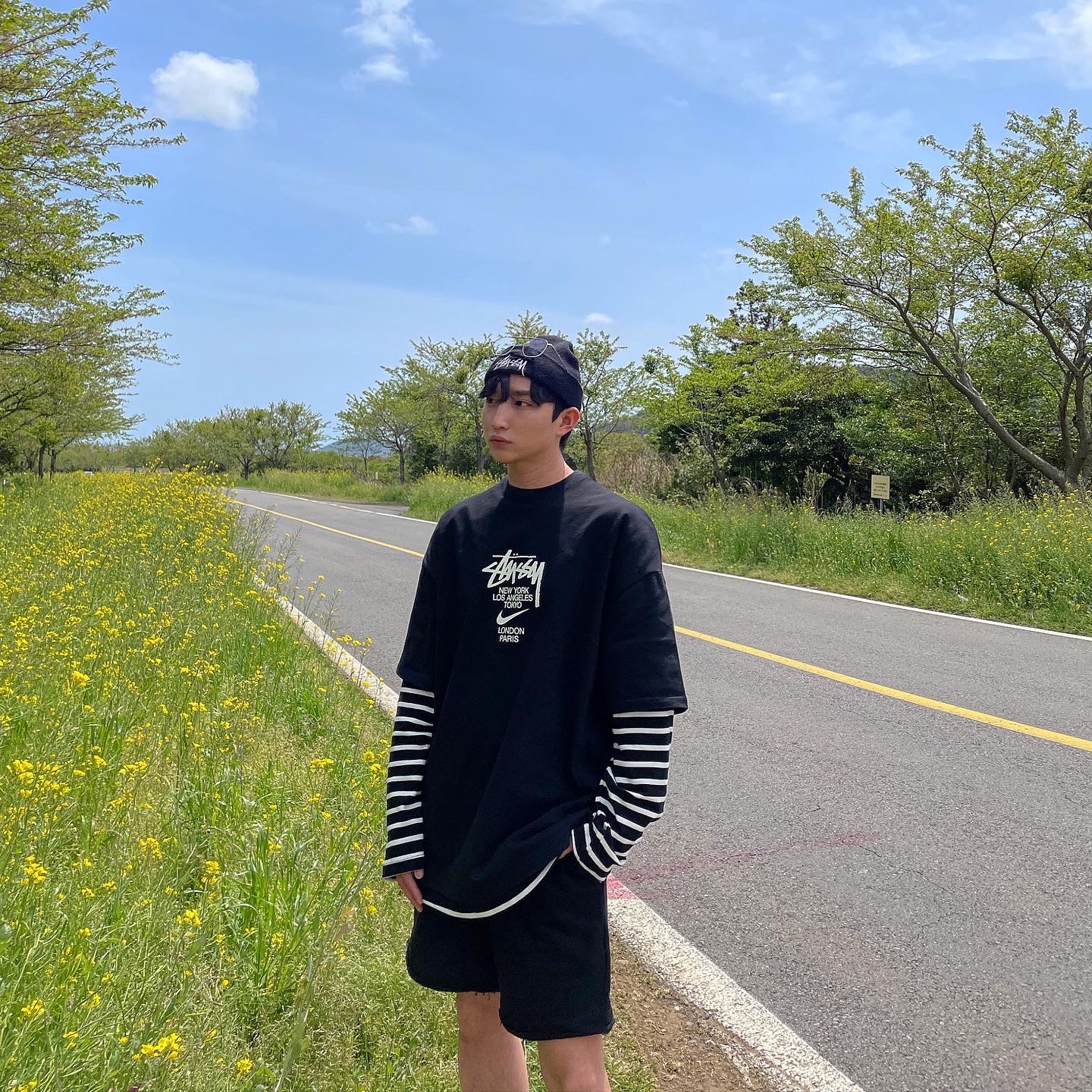 Nike x Stussy Cuff Beanie Black, Nike x Stussy WT T-Shirt Black - Asia 착용 스타일 - 2