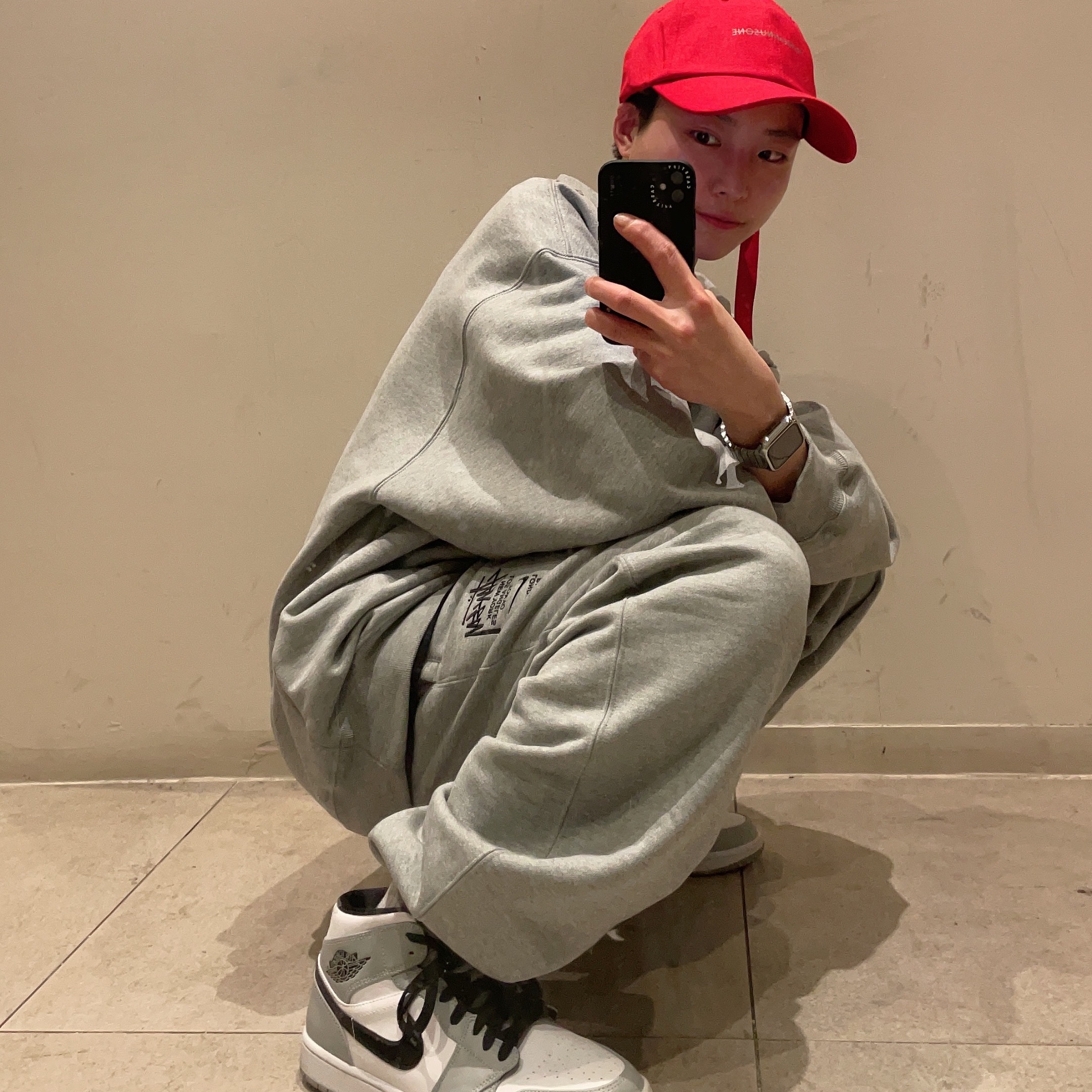 Nike x Stussy NRG ZR Fleece Pants Heather Grey - US/EU, Nike x Stussy NRG ZR Fleece Crewneck Heather Grey - US/EU 착용 스타일