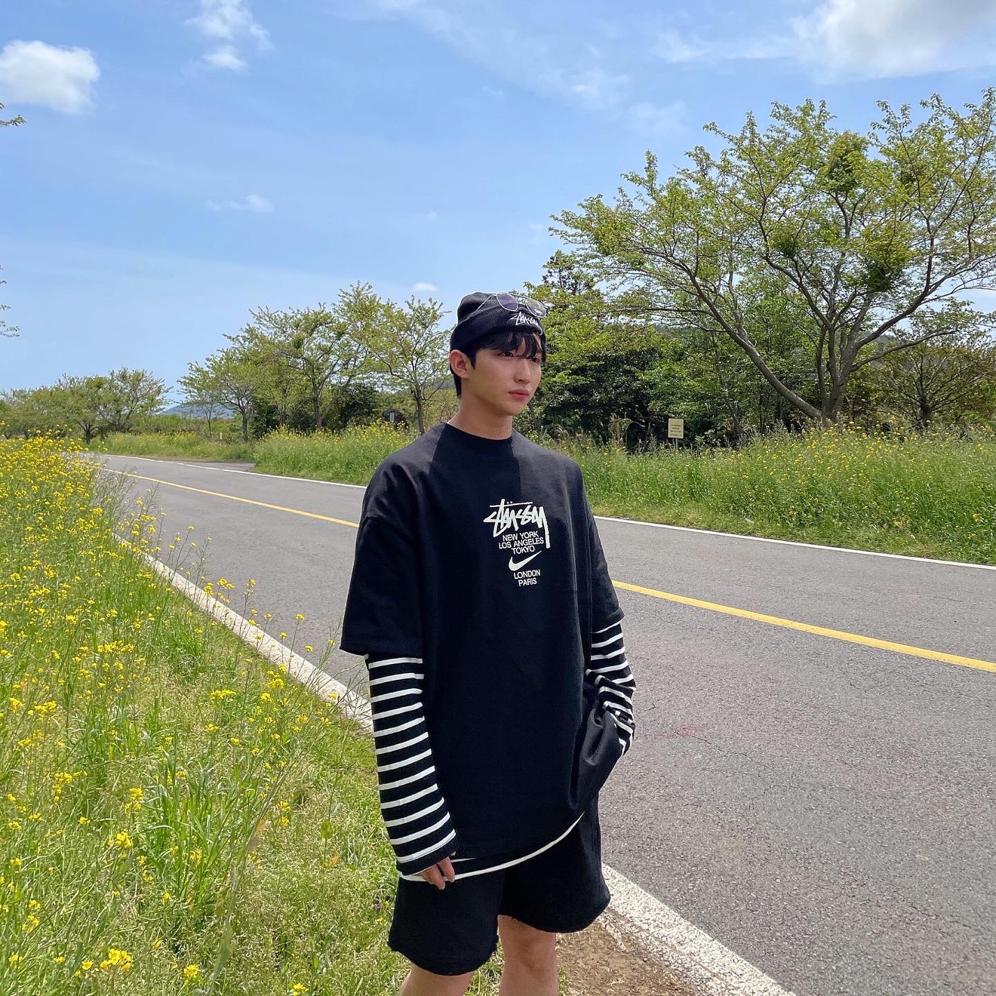 Nike x Stussy Cuff Beanie Black, Nike x Stussy WT T-Shirt Black - Asia 착용 스타일 - 1