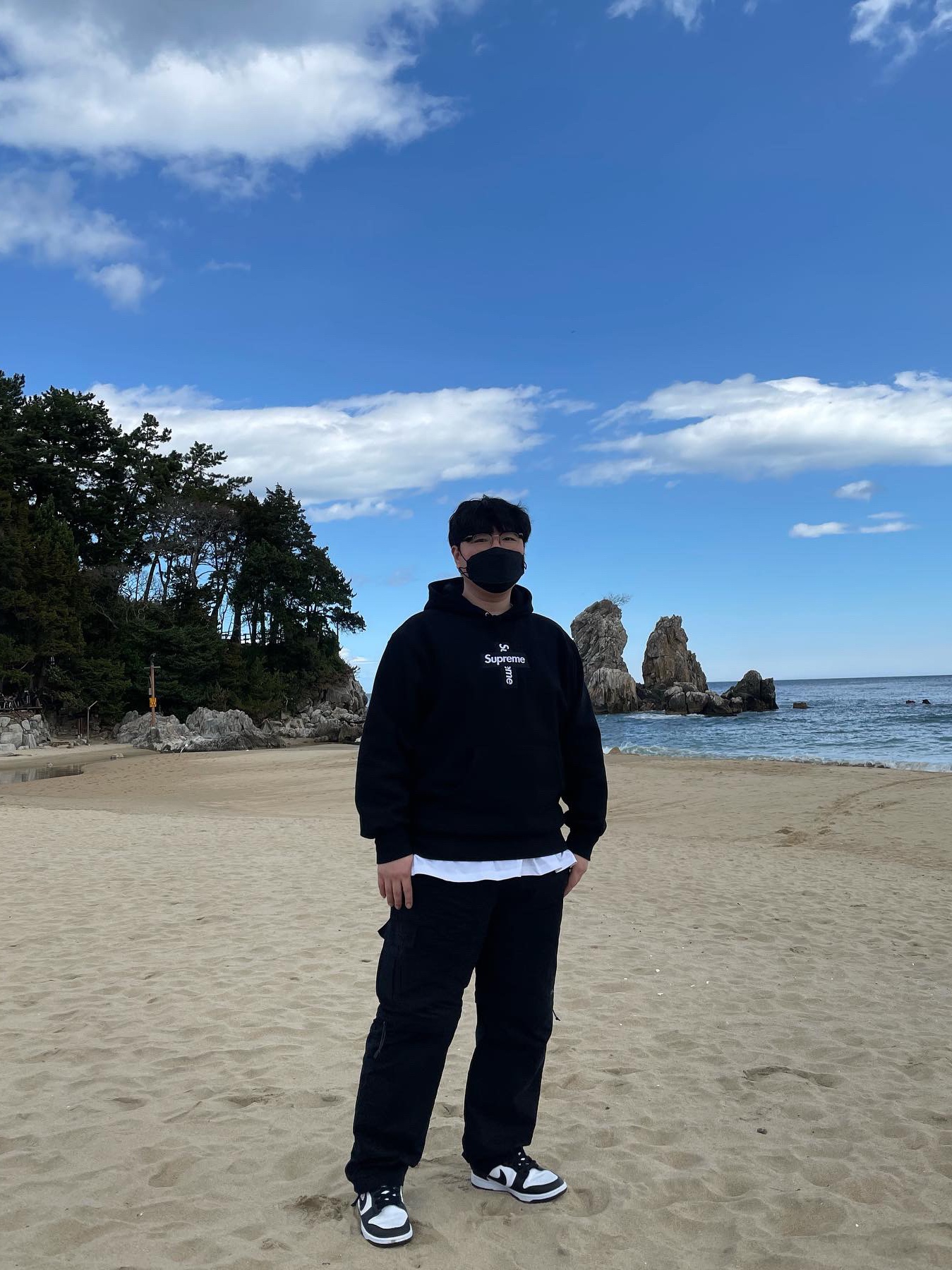 Supreme Cross Box Logo Hooded Sweatshirt Black - 20FW, Nike Dunk Low Retro Black 착용 스타일 - 1