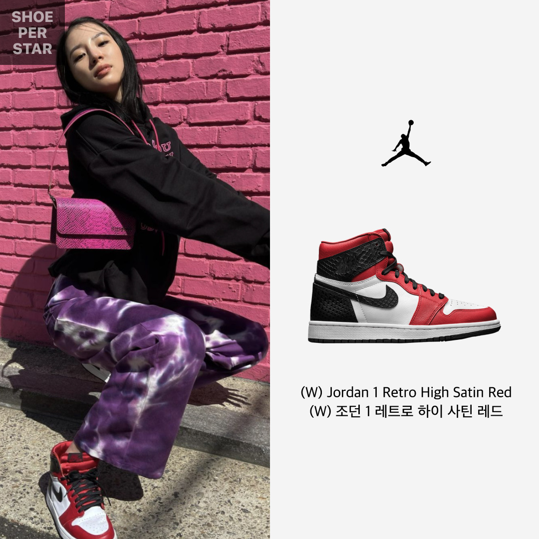 (W) Jordan 1 Retro High Satin Red 착용 스타일 - 1
