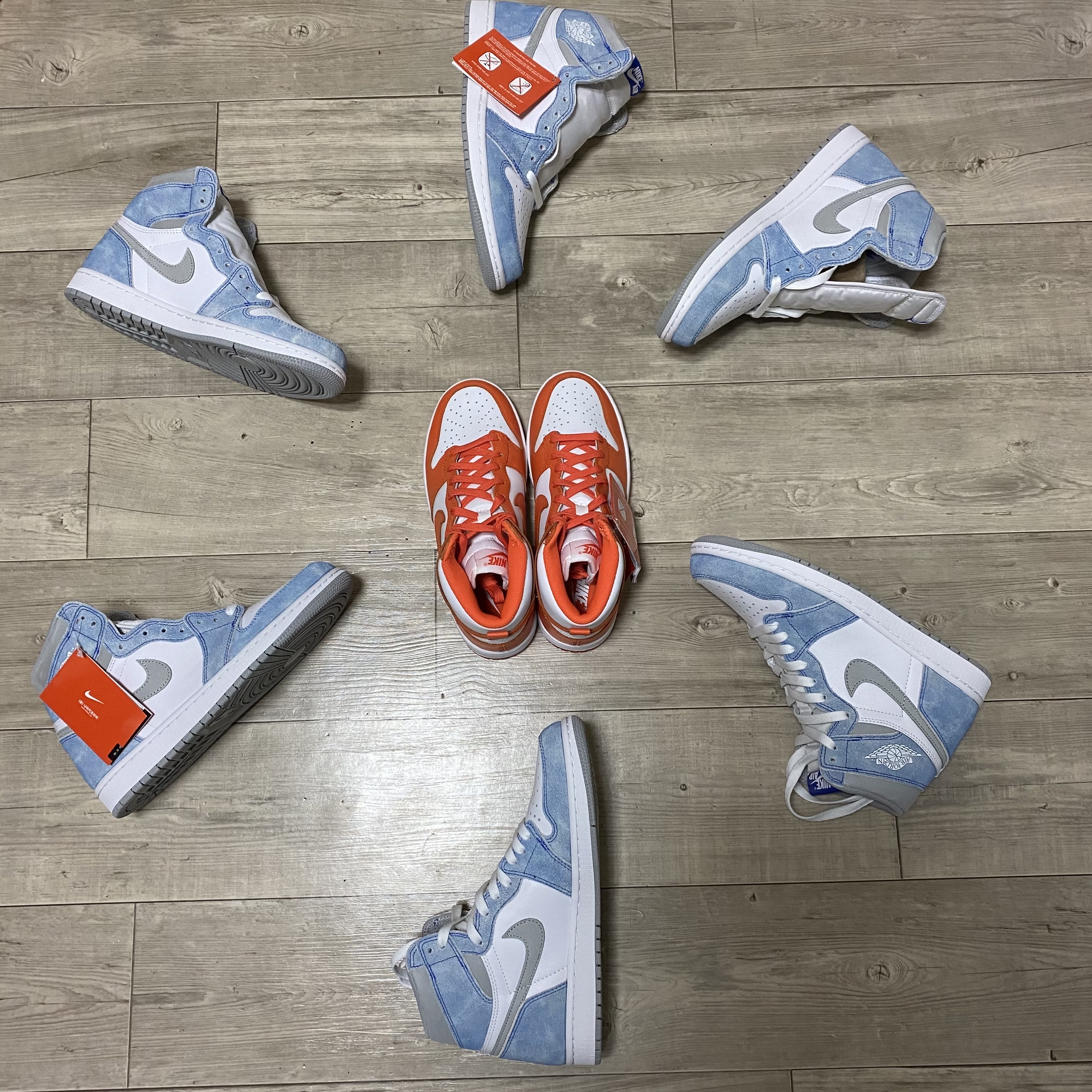 Jordan 1 Retro High OG Hyper Royal, (W) Nike Dunk High Orange Blaze 착용 스타일