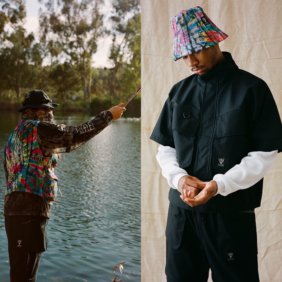 Supreme x South2 West8 L/S Pocket T-Shirt Teal - 21SS, Supreme x South2 West8 Jungle Hat Black - 21SS 착용 스타일 - 2