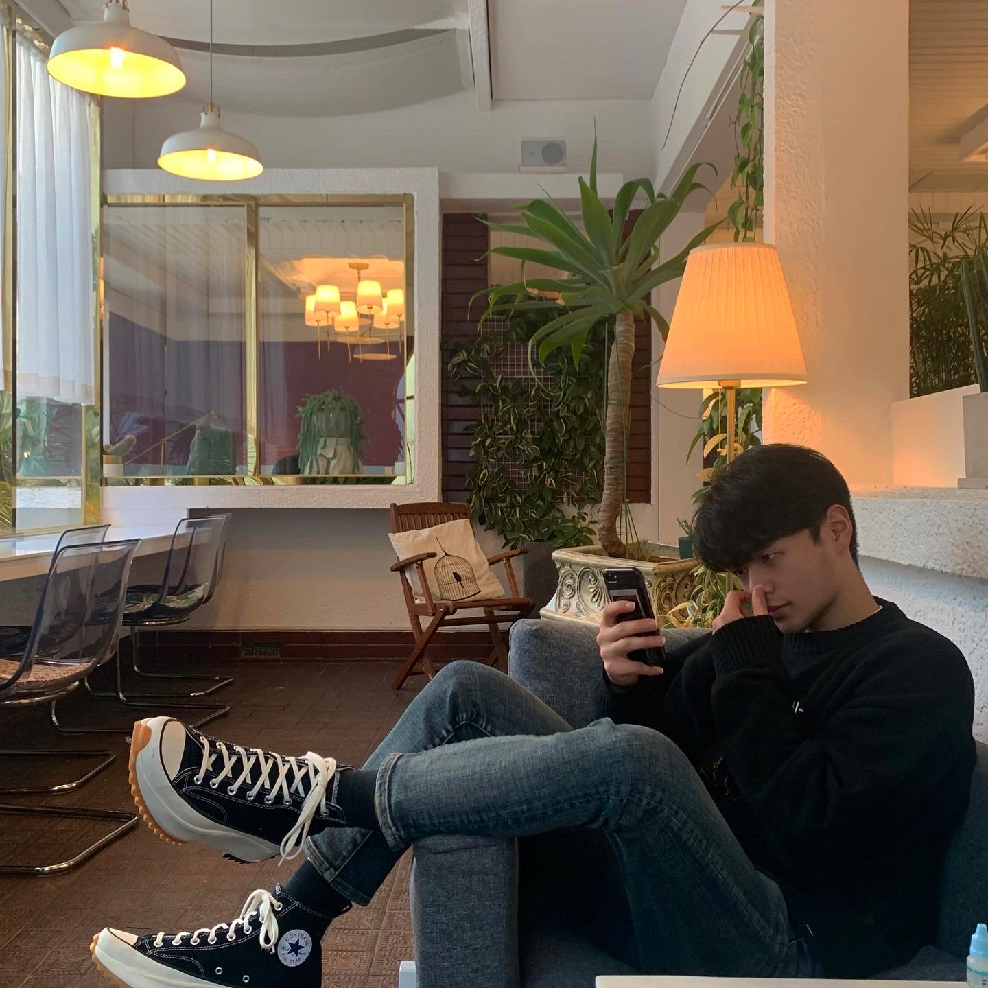 Converse x JW Anderson Run Star Hike Hi Black 착용 스타일
