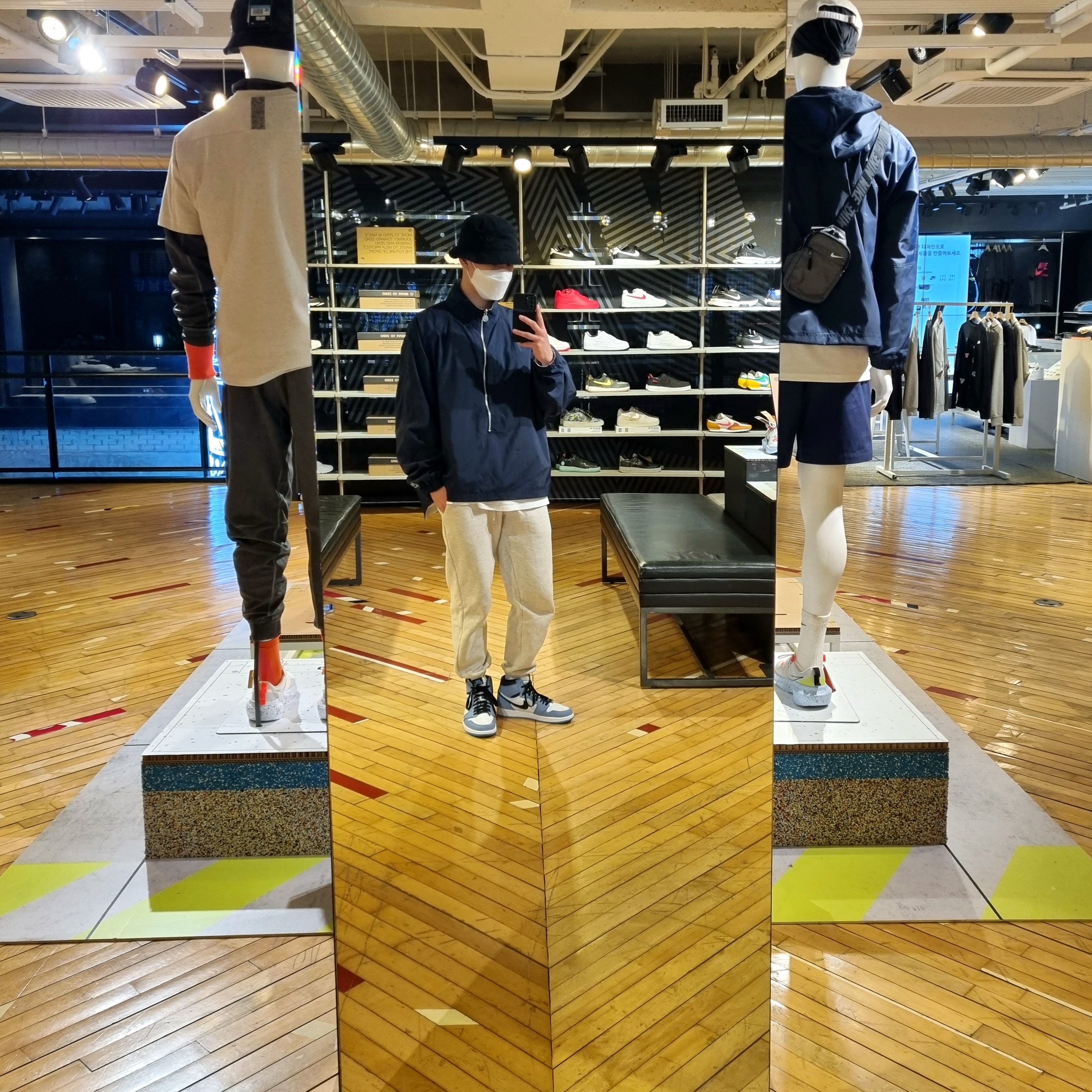 Nike x Kim Jones Reversible Wind Breaker Navy - US/EU, Jordan 1 Retro High OG University Blue 착용 스타일 - 1