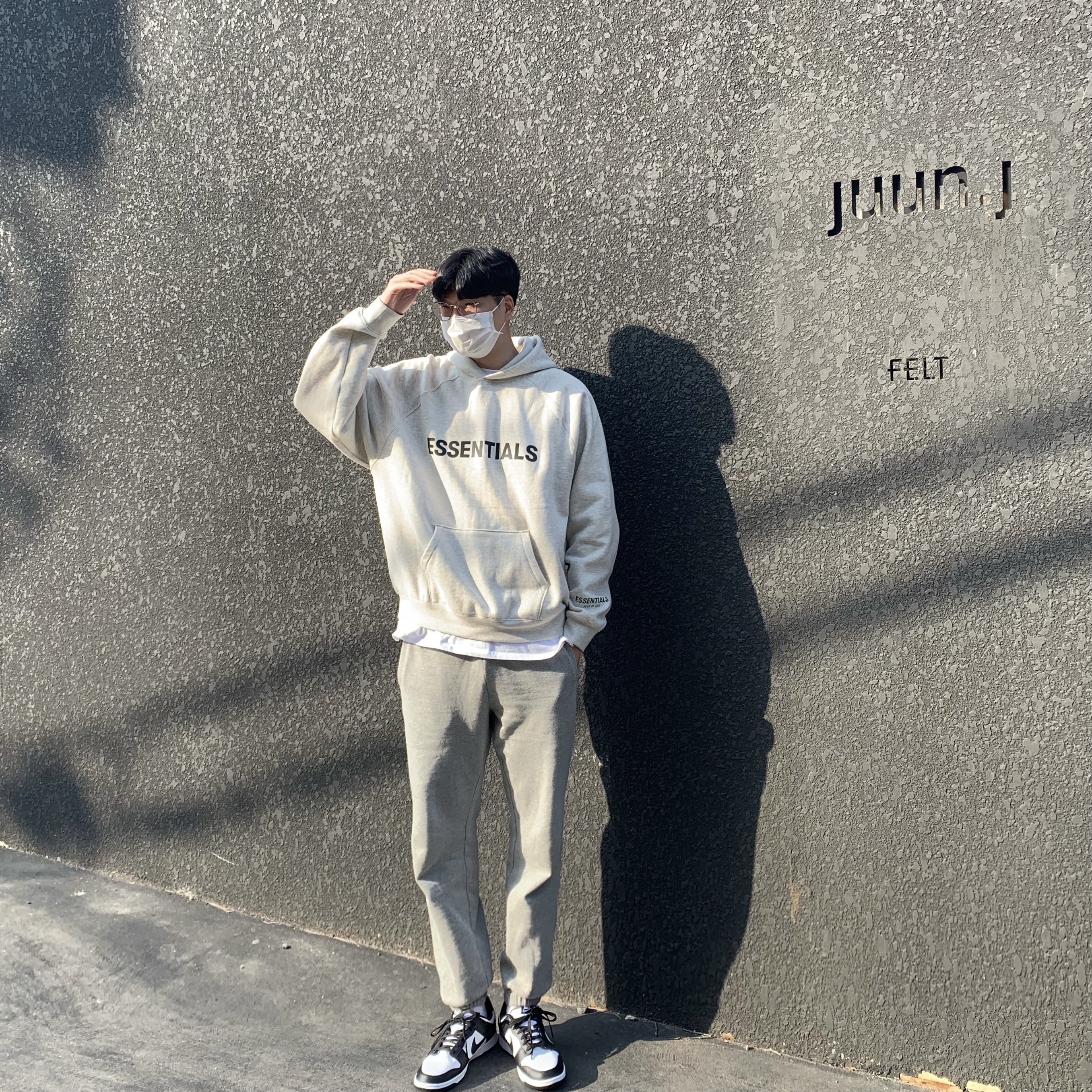 Nike Dunk Low Retro Black, Essentials 3D Silicon Applique Pullover Hoodie Oatmeal/Oatmeal Heather/Light Heather Oatmeal 2020 착용 스타일