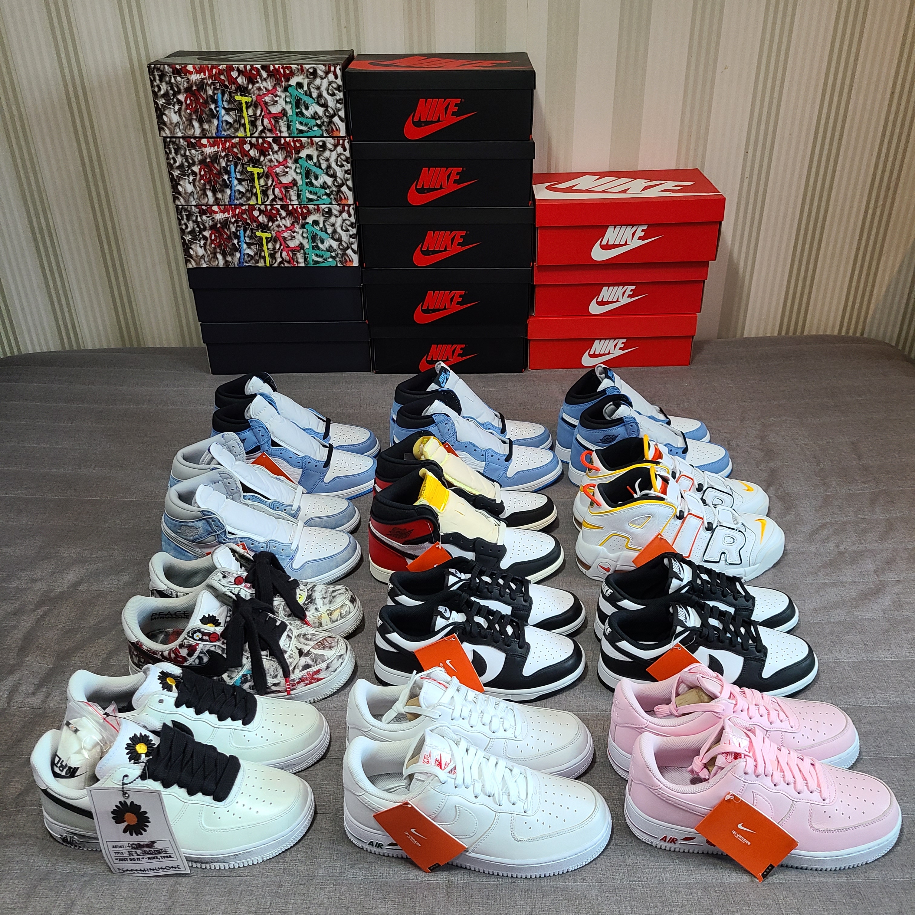 Nike x Peaceminusone Air Force 1 Low Para-Noise 2.0, Nike Air Force 1 '07 LX White Bag 착용 스타일