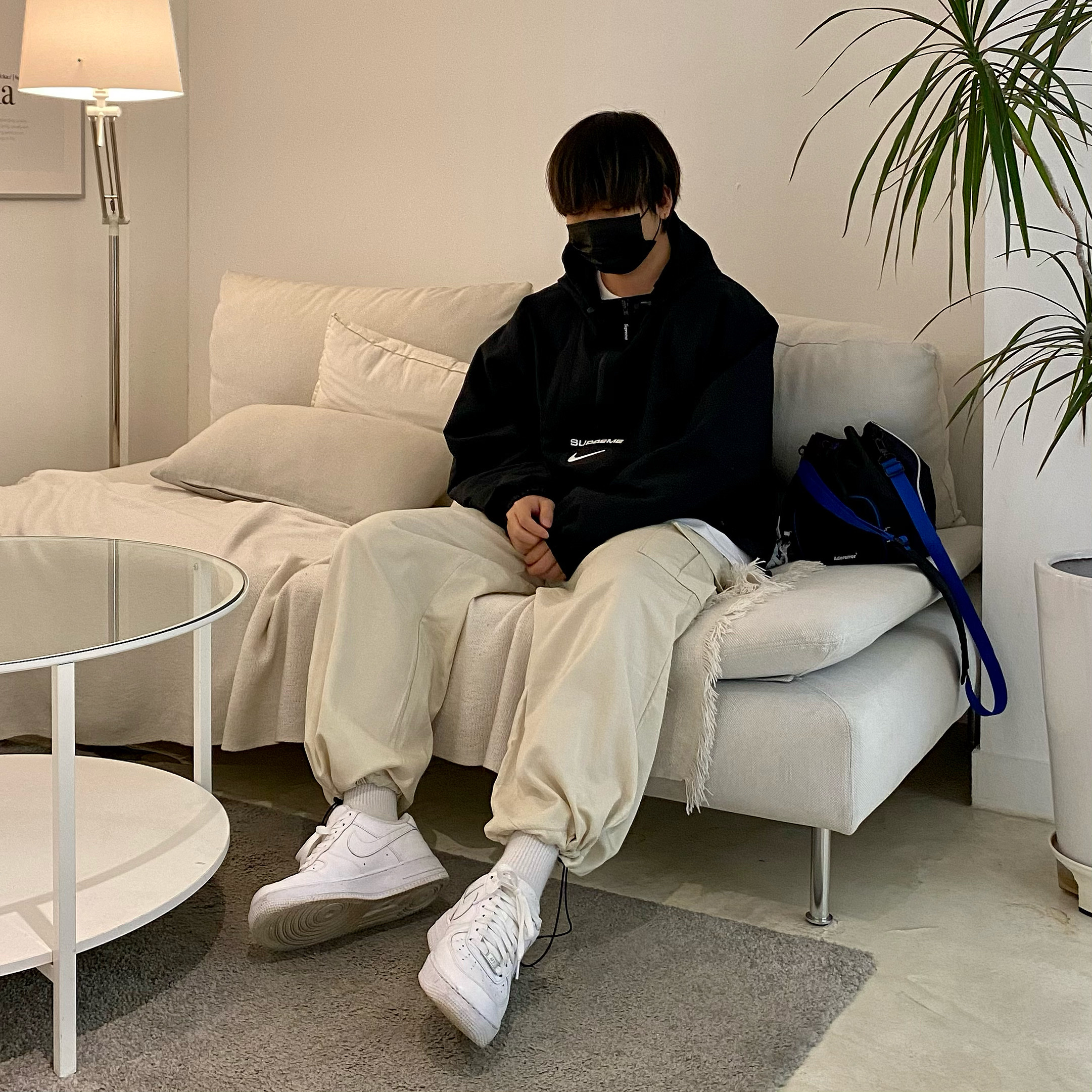 Nike Air Force 1 '07 Low White, Supreme x Nike Jewel Reversible Ripstop Anorak Black - 20FW 착용 스타일