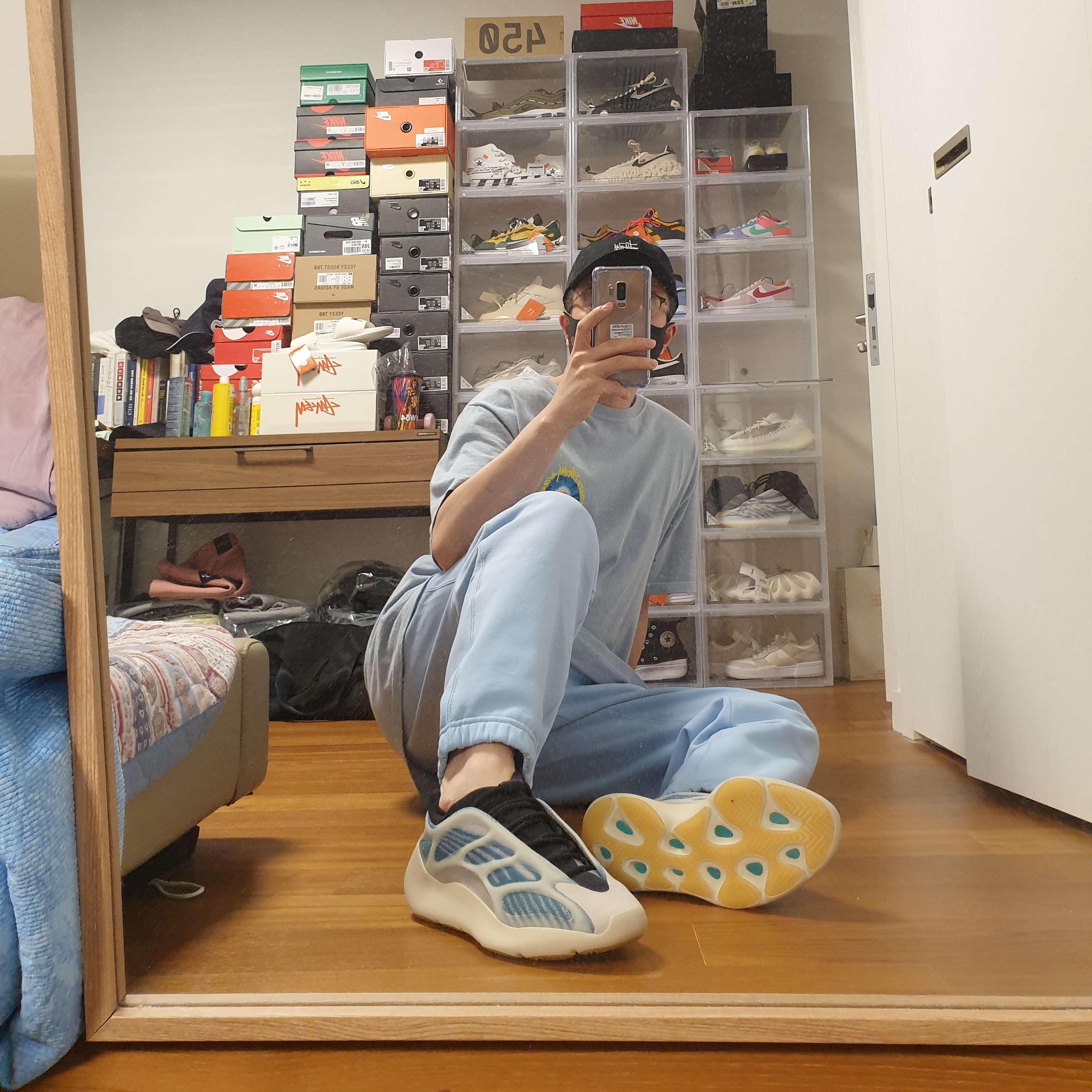 Stussy Cosmos T-Shirt Slate, Nike NRG Solo Swoosh Fleece Pants Psychic Blue - US/EU 착용 스타일 - 3