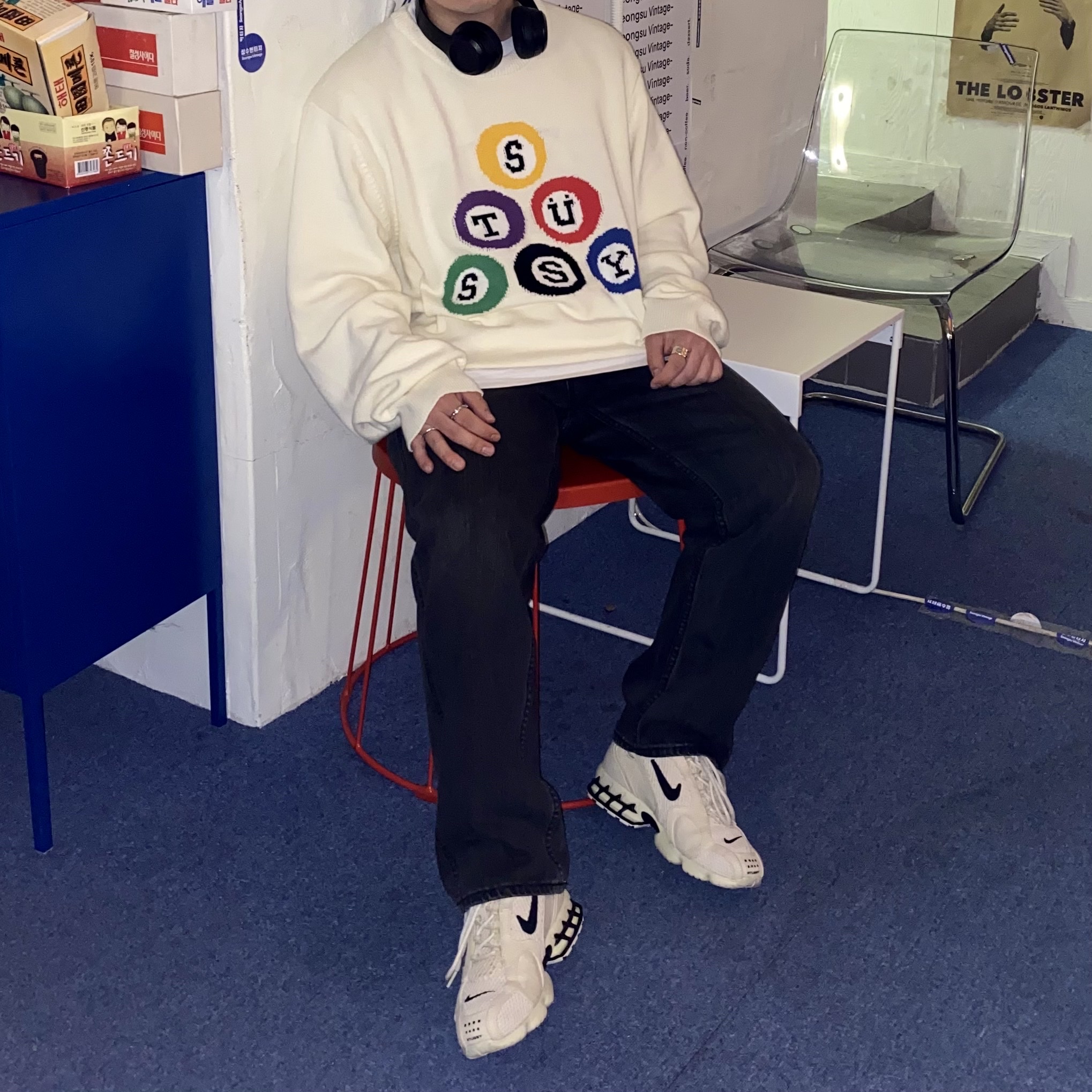 Stussy Billiard Sweater Natural, Nike x Stussy Air Zoom Spiridon Cage 2 Fossil 착용 스타일 - 3