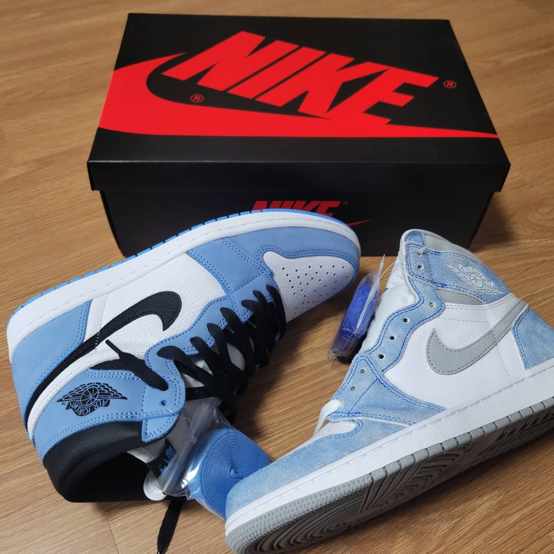 Jordan 1 Retro High OG University Blue, Jordan 1 Retro High OG Hyper Royal 착용 스타일