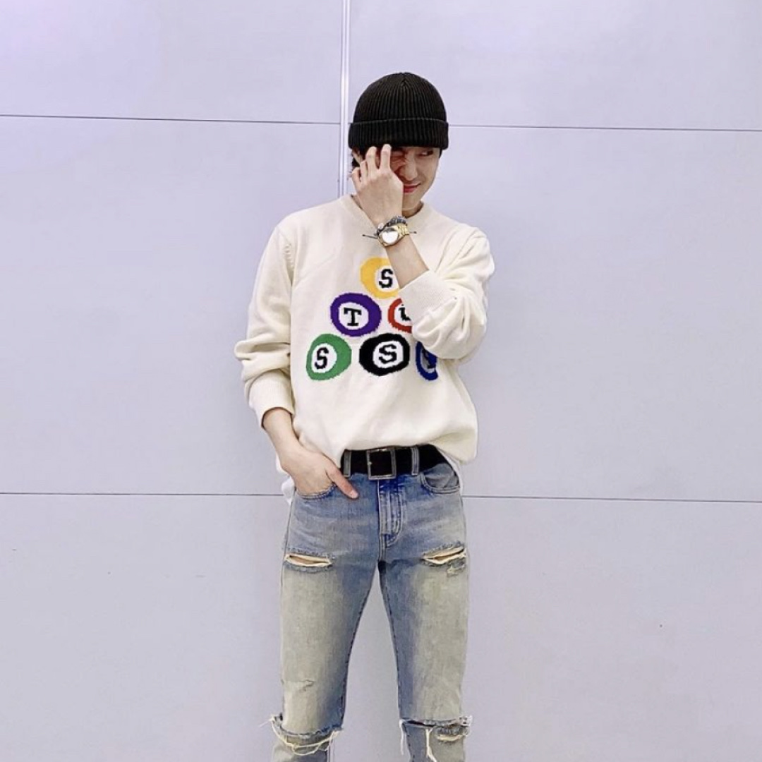 Stussy Billiard Sweater Natural, Stussy Billiard Sweater Navy 착용 스타일 - 2