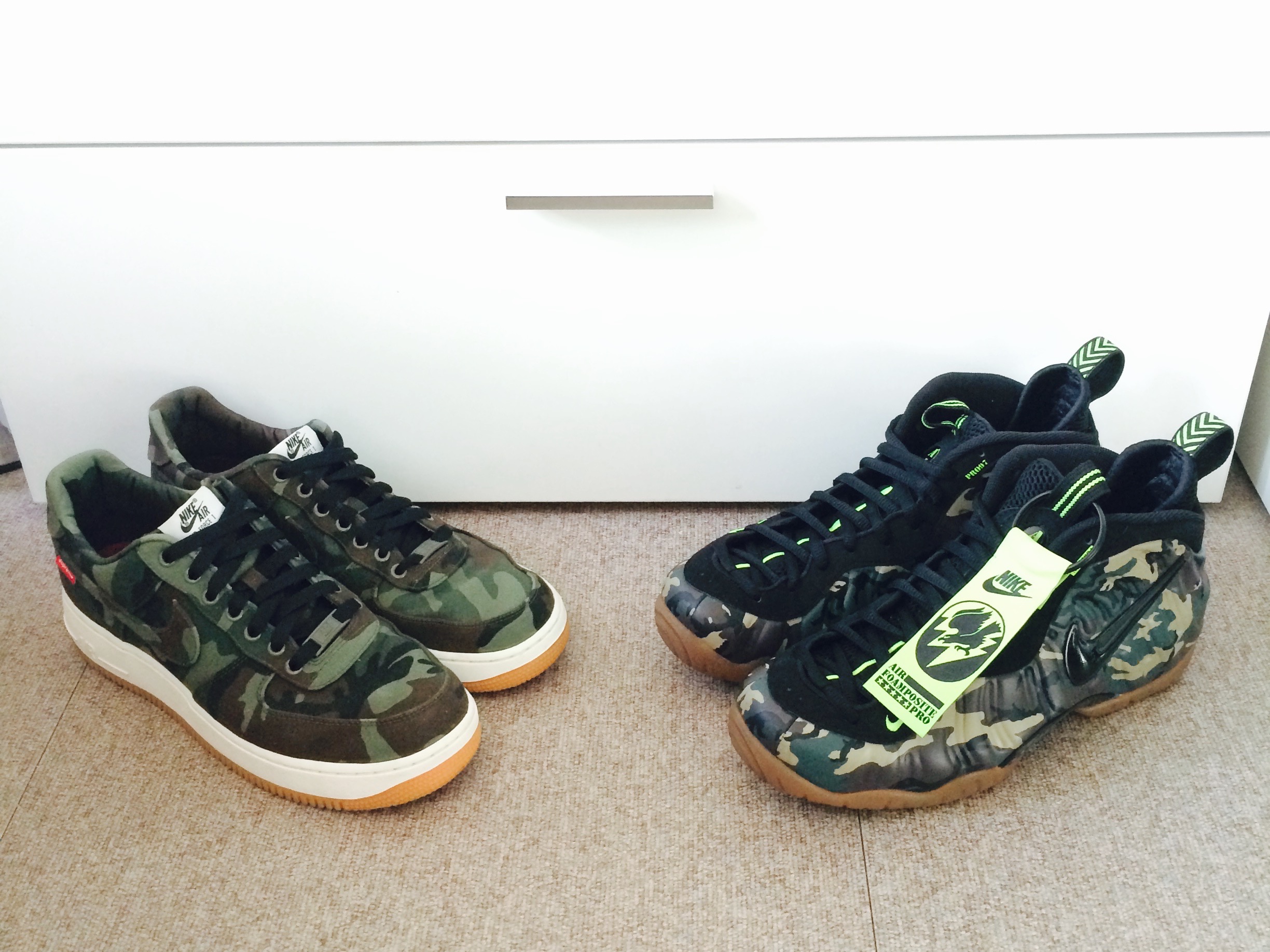 Nike x Supreme Air Force 1 Low PRM '08 NRG Camouflage, Nike Air Foamposite Pro Army Camo 착용 스타일