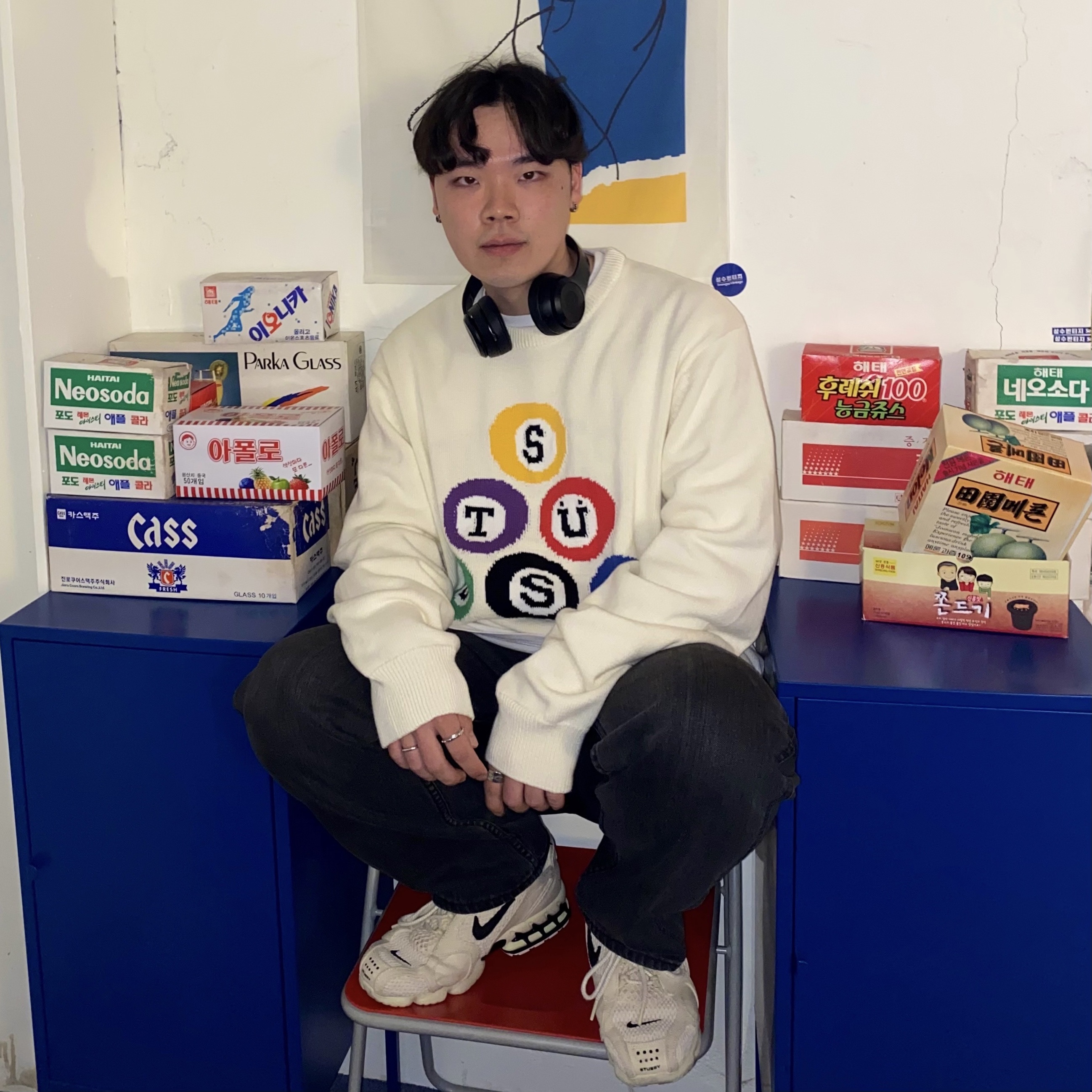 Stussy Billiard Sweater Natural, Nike x Stussy Air Zoom Spiridon Cage 2 Fossil 착용 스타일 - 1