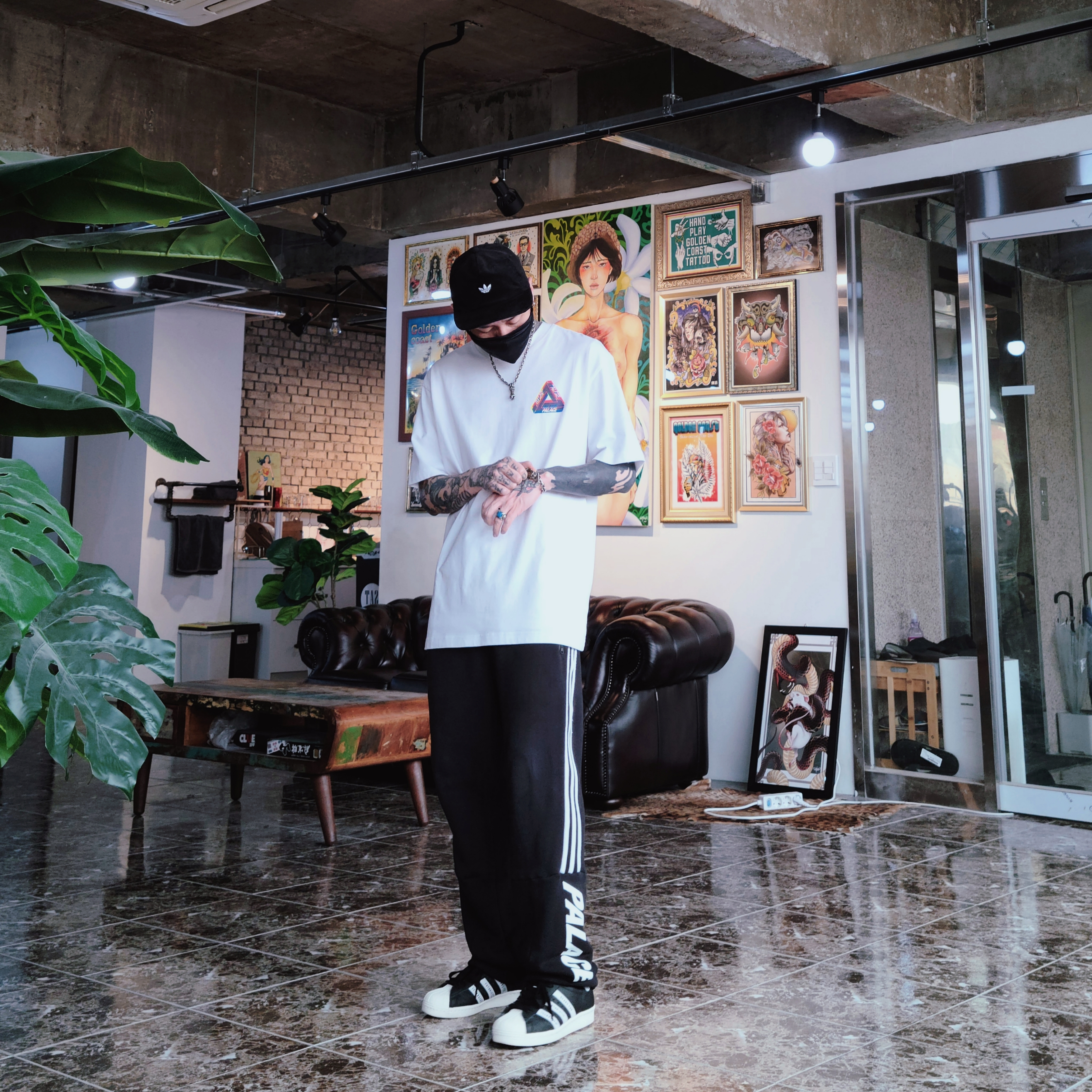 Palace Tri-Ferg Colour Blur T-Shirt White - 20FW, Adidas x Human Made Superstar Black White 착용 스타일