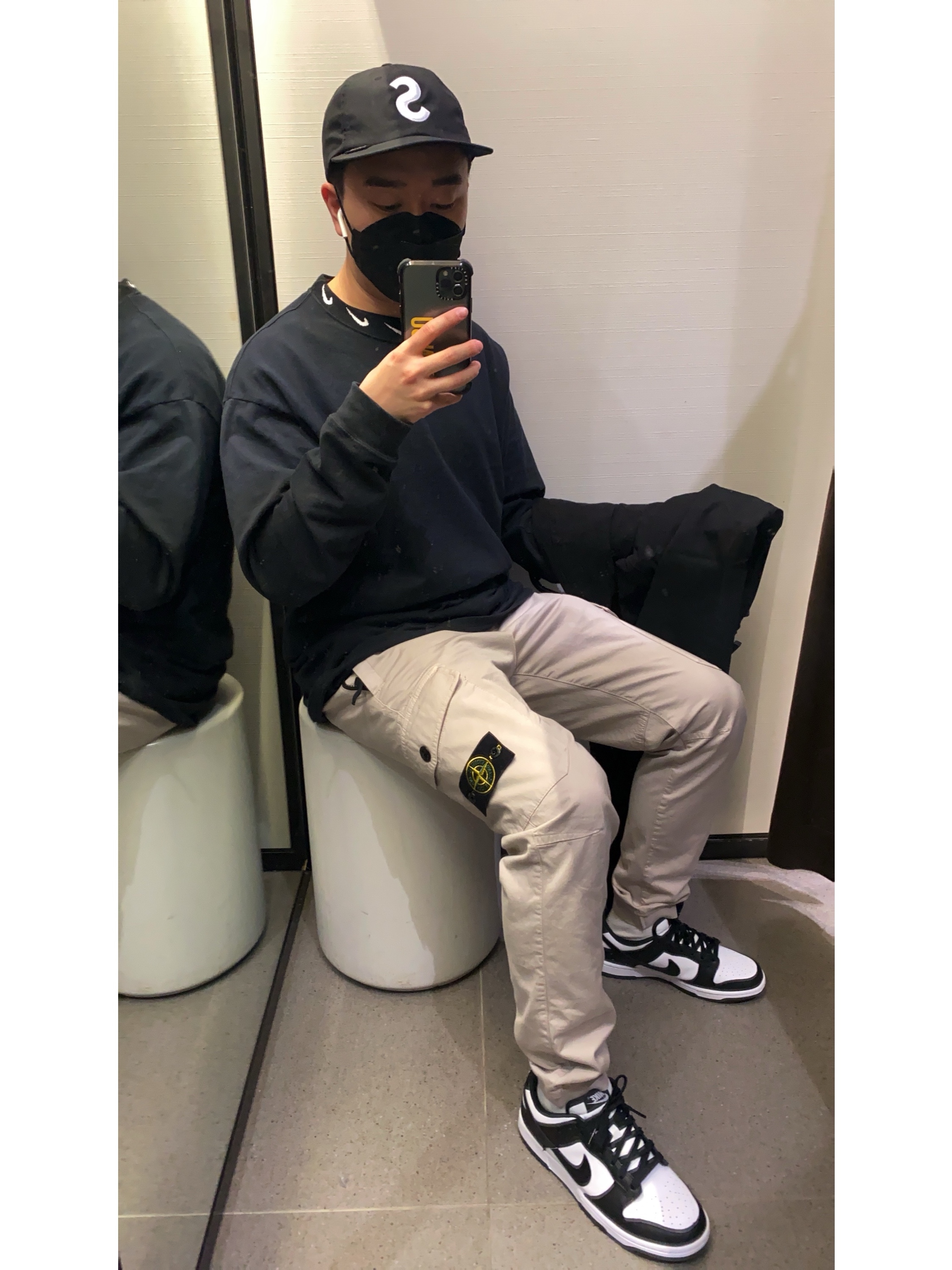 Nike Dunk Low Retro Black, Nike x Stussy NRG BR LS Knit Top 착용 스타일