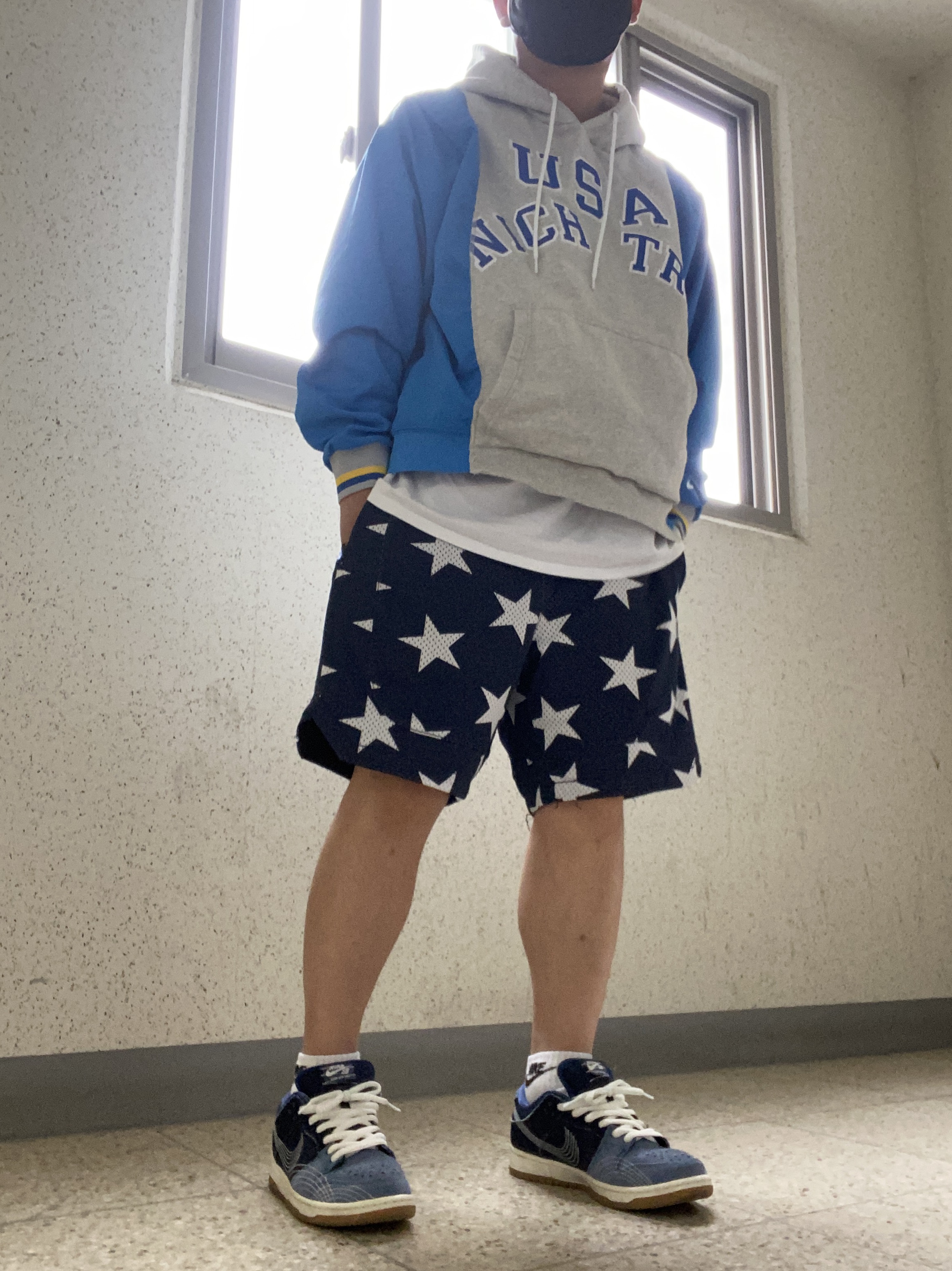 Nike ISPA Hoodie Photo Blue, Nike SB Dunk Low Pro Mystic Navy 착용 스타일 - 2