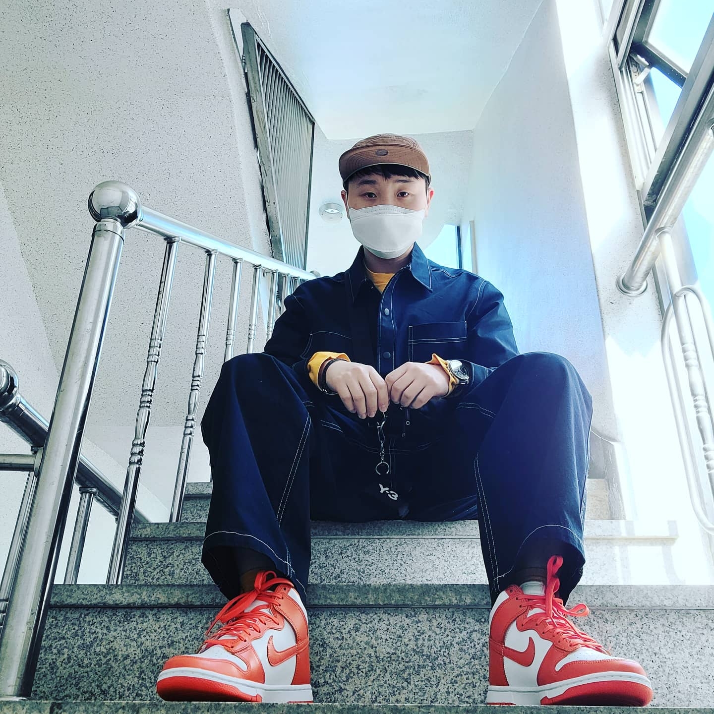 (W) Nike Dunk High Orange Blaze 착용 스타일 - 1