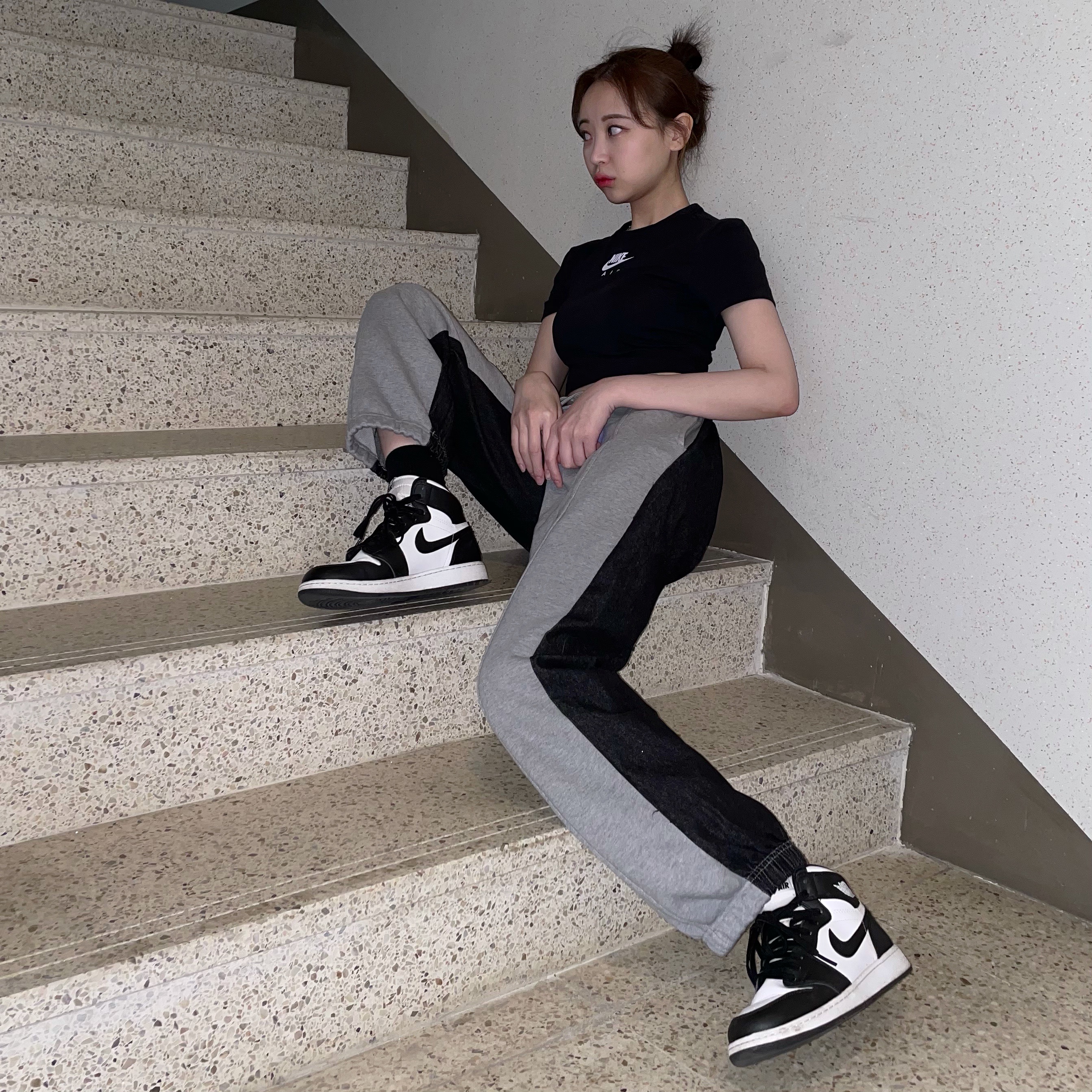 Jordan 1 Retro High OG Black White 2014, (GS) Jordan 1 Retro High OG Black White 2014 착용 스타일 - 4