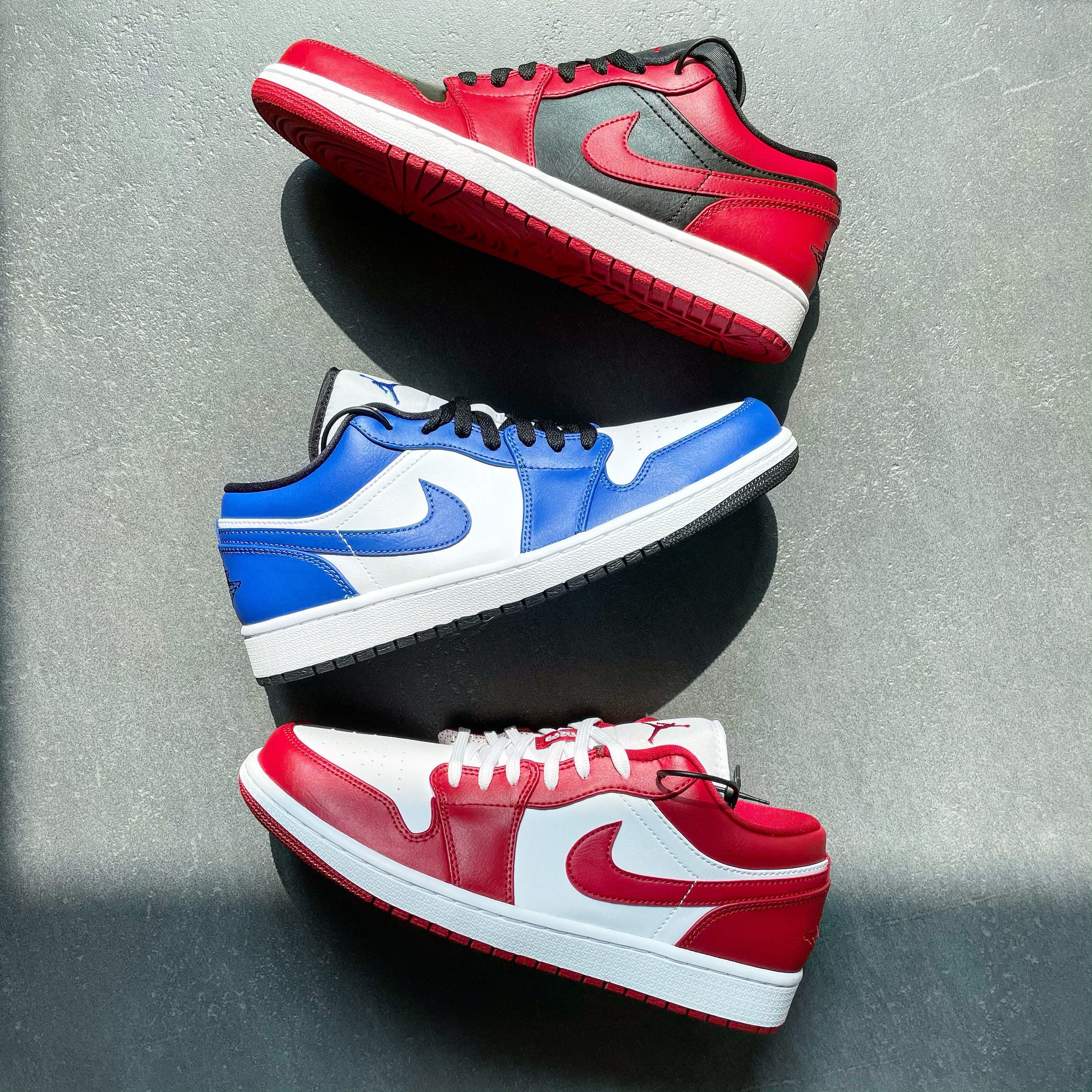 Jordan 1 Low Gym Red White, Jordan 1 Low Hyper Royal 착용 스타일