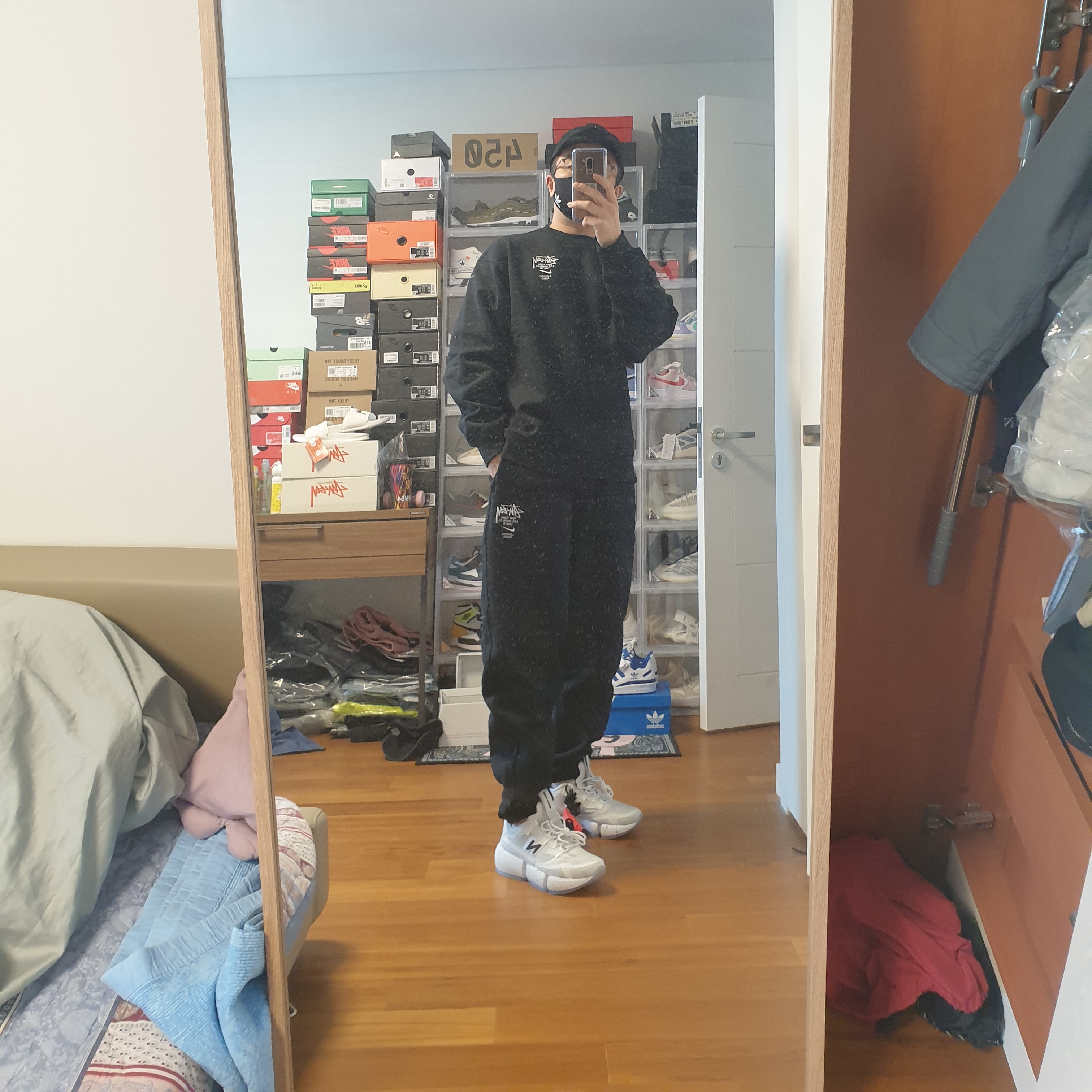 Nike x Stussy NRG ZR Fleece Crewneck Black - US/EU, Nike x Stussy NRG ZR Fleece Pants Black - US/EU 착용 스타일 - 1