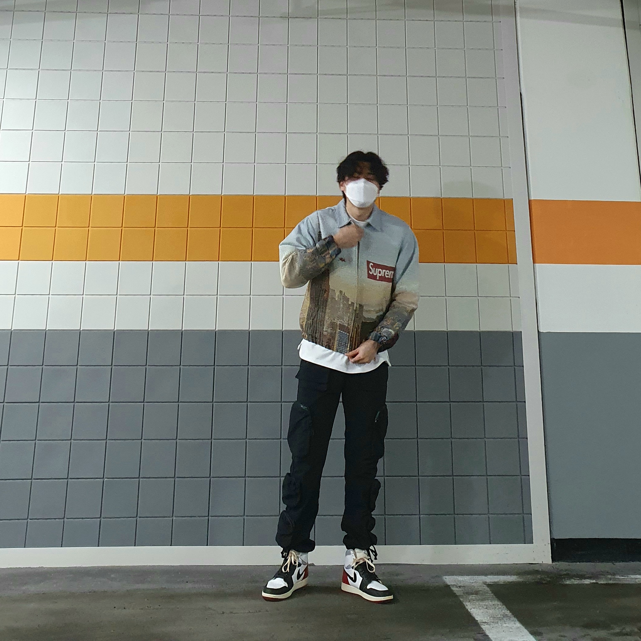 Jordan 1 x Union Retro High Black Toe, Supreme Aerial Tapestry Harrington Jacket - 20FW 착용 스타일