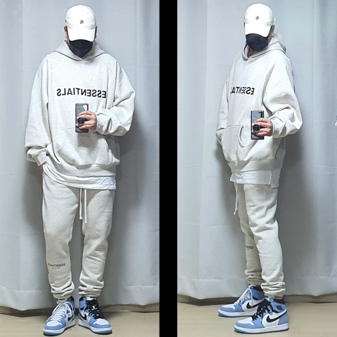 Essentials Sweatpants Oatmeal/Oatmeal Heather/Light Heather Oatmeal 2020, Essentials 3D Silicon Applique Pullover Hoodie Oatmeal/Oatmeal Heather/Light Heather Oatmeal 2020 착용 스타일