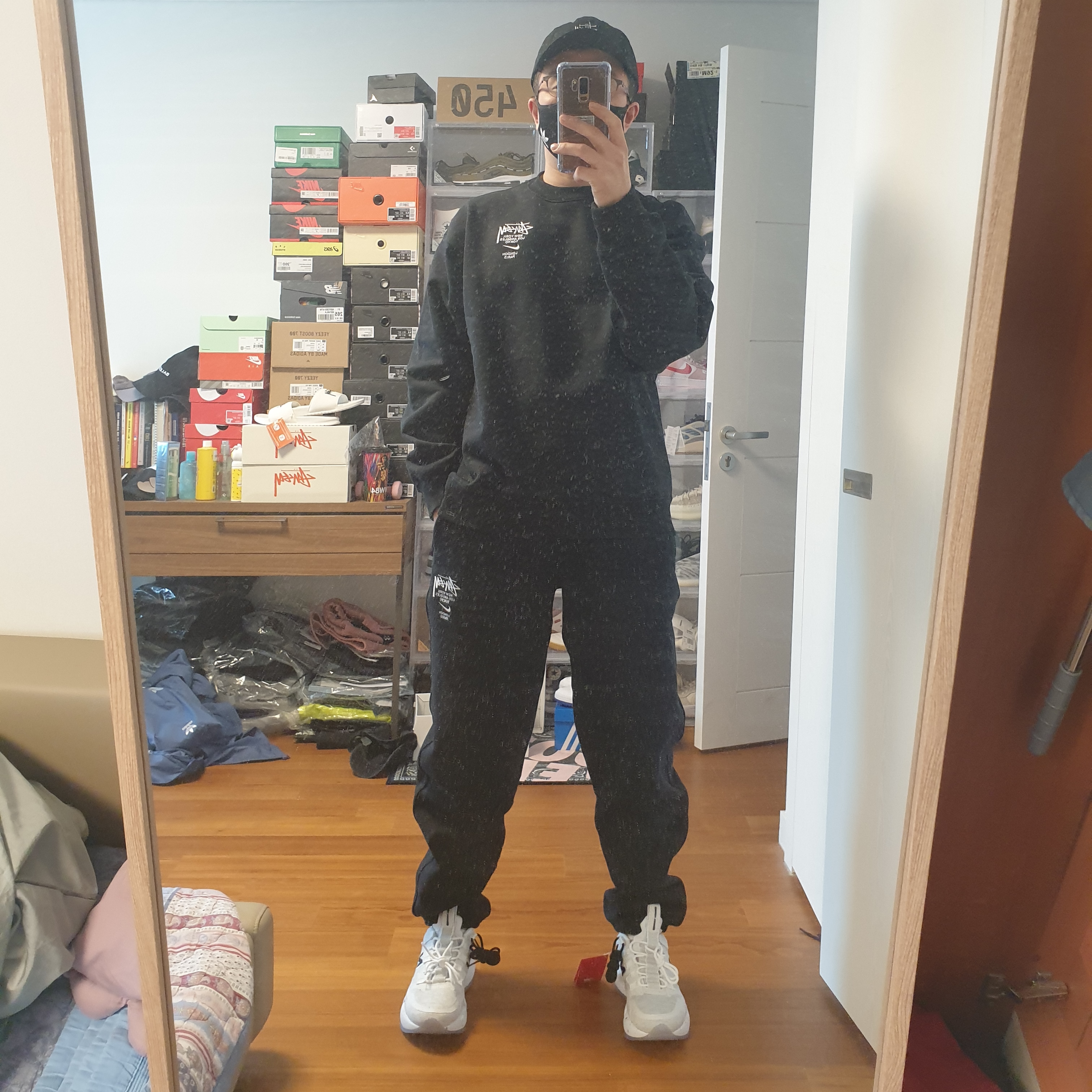 Nike x Stussy NRG ZR Fleece Crewneck Black - US/EU, Nike x Stussy NRG ZR Fleece Pants Black - US/EU 착용 스타일 - 2