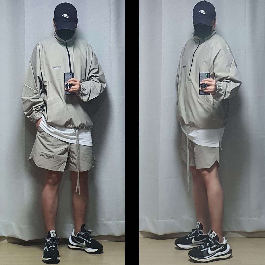 Essentials Volley Shorts Moss - 20SS, Essentials Track Jacket Moss - 20FW 착용 스타일
