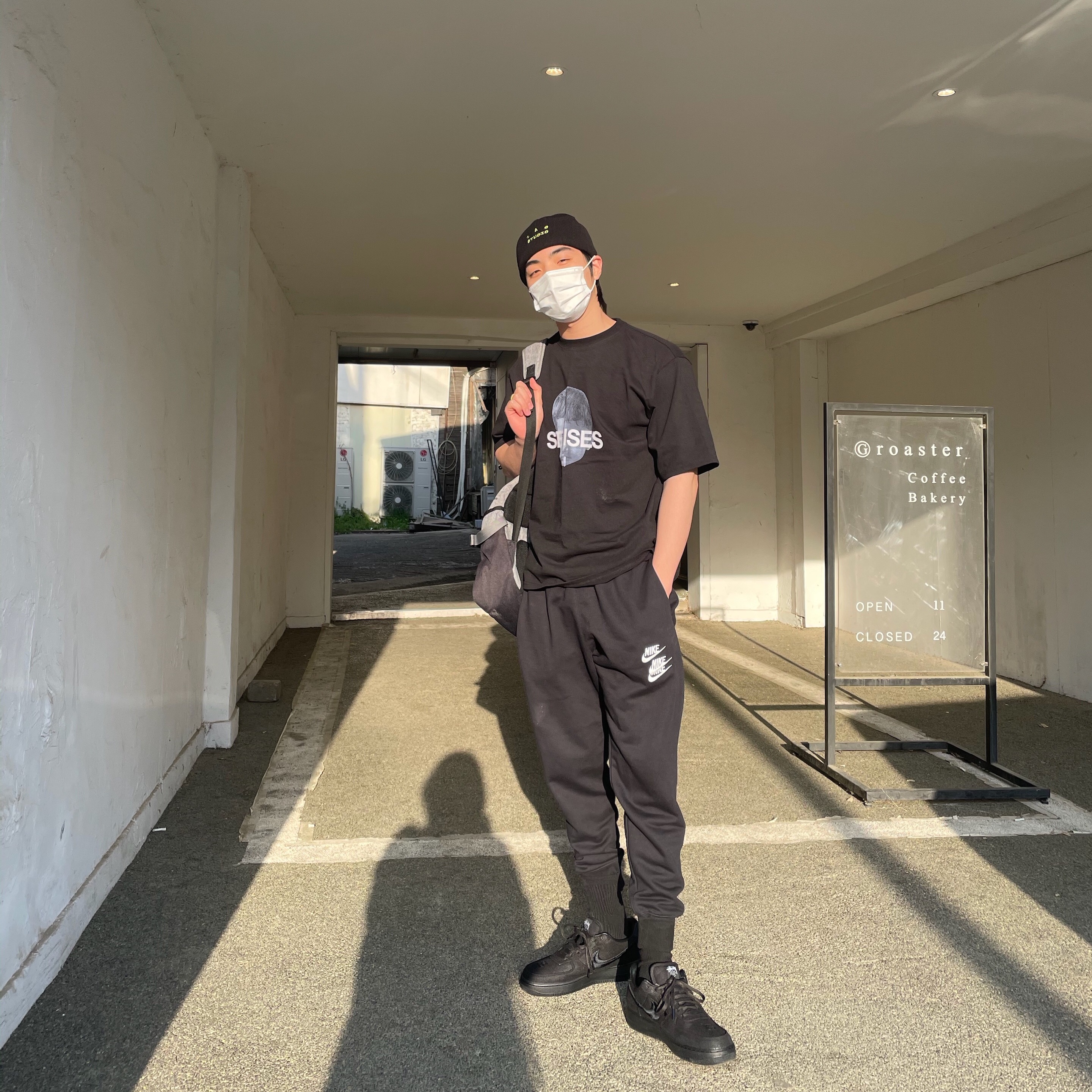 Nike x Stussy Air Force 1 Low Triple Black 착용 스타일