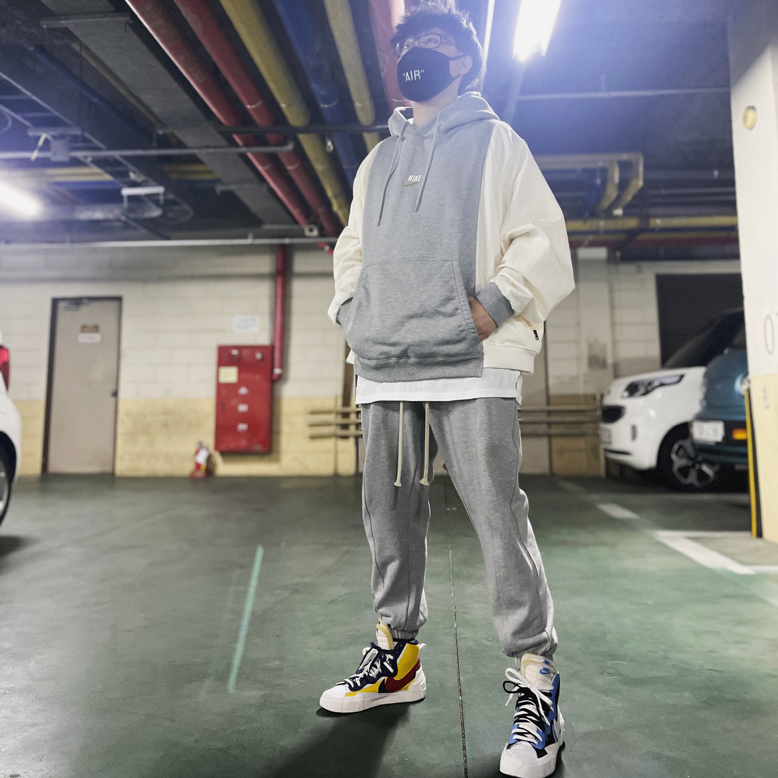 Nike x Sacai Blazer Mid Snow Beach, Nike x Sacai Blazer Mid White Black Legend Blue 착용 스타일