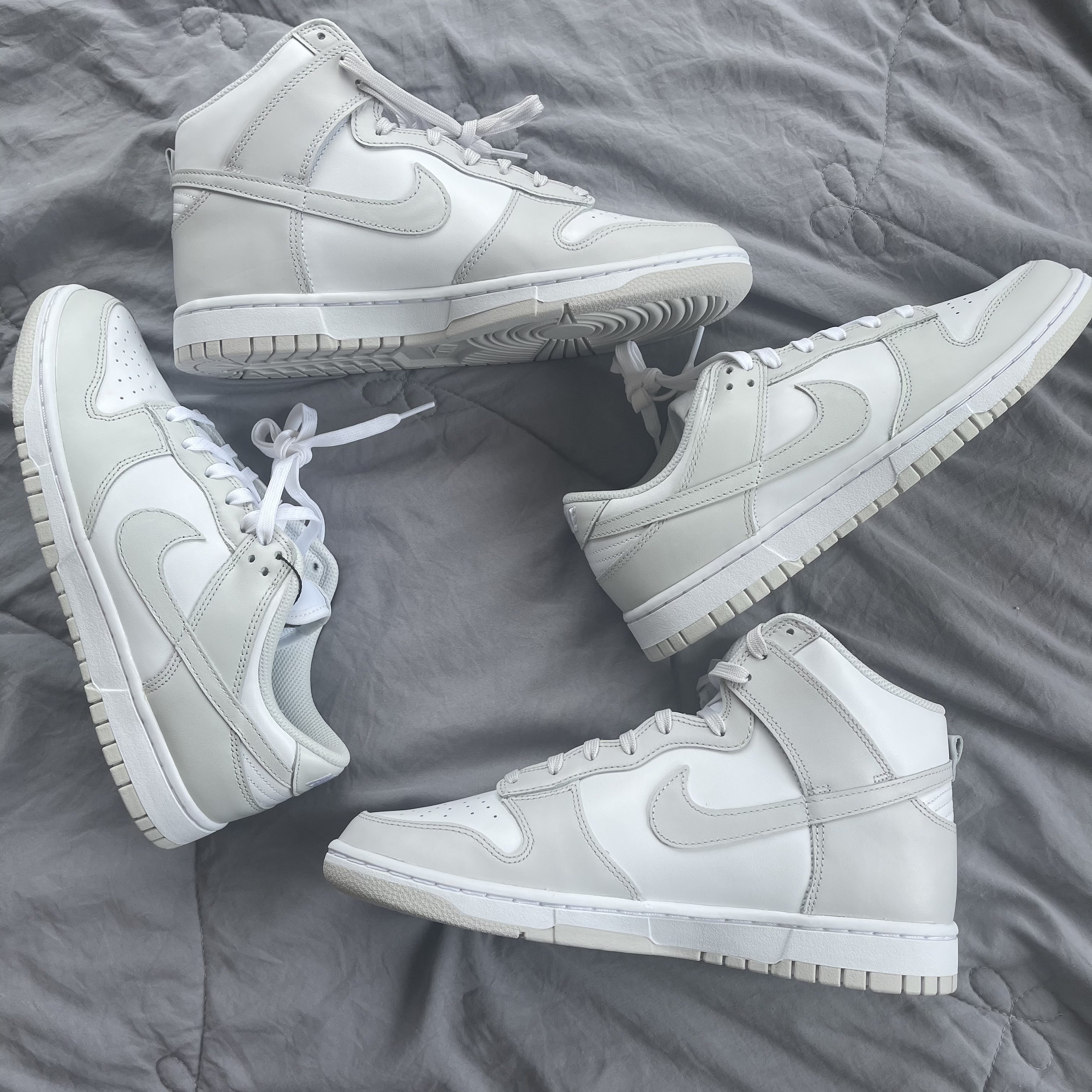 (W) Nike Dunk Low Photon Dust, Nike Dunk High Retro Vast Grey 착용 스타일