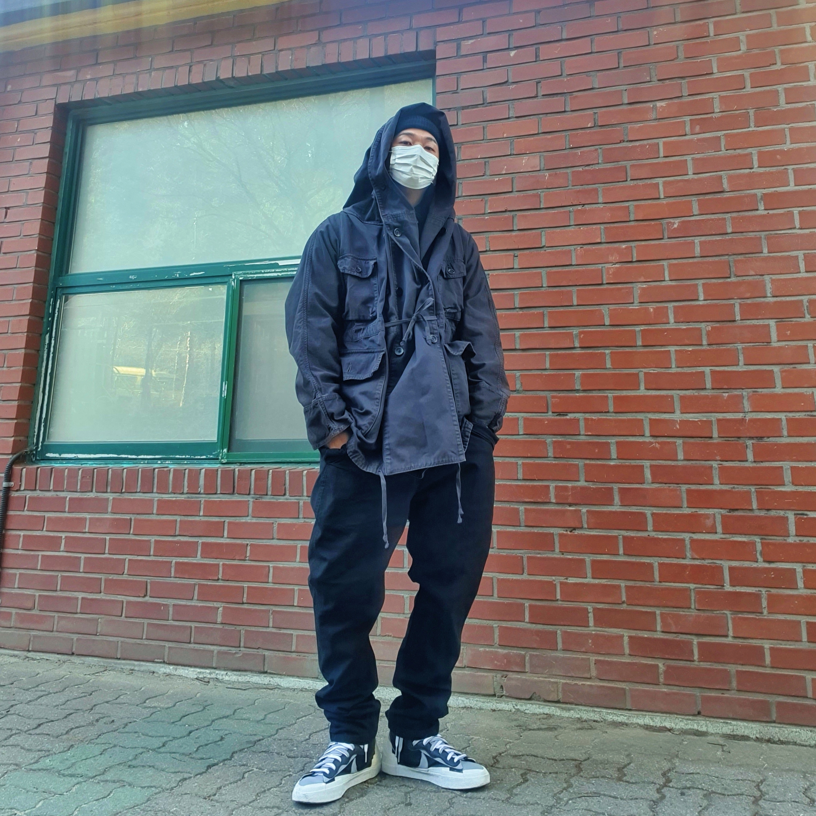 Nike x Sacai Blazer Mid Black Grey 착용 스타일
