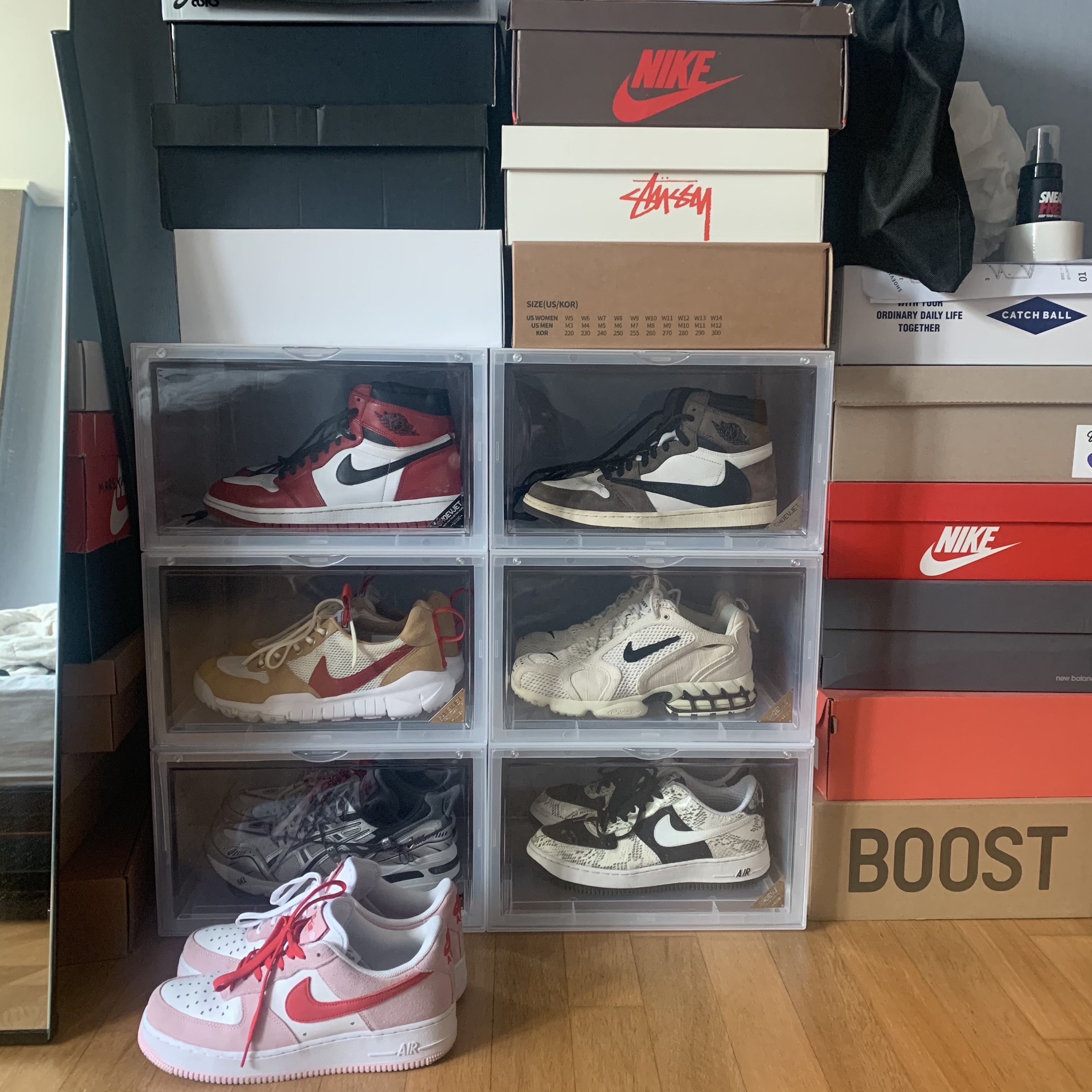 Nike x Tom Sachs Mars Yard Overshoe 3.0, Jordan 1 Retro High OG Chicago 2015 μ°©μ© μ€νμΌ - 3
