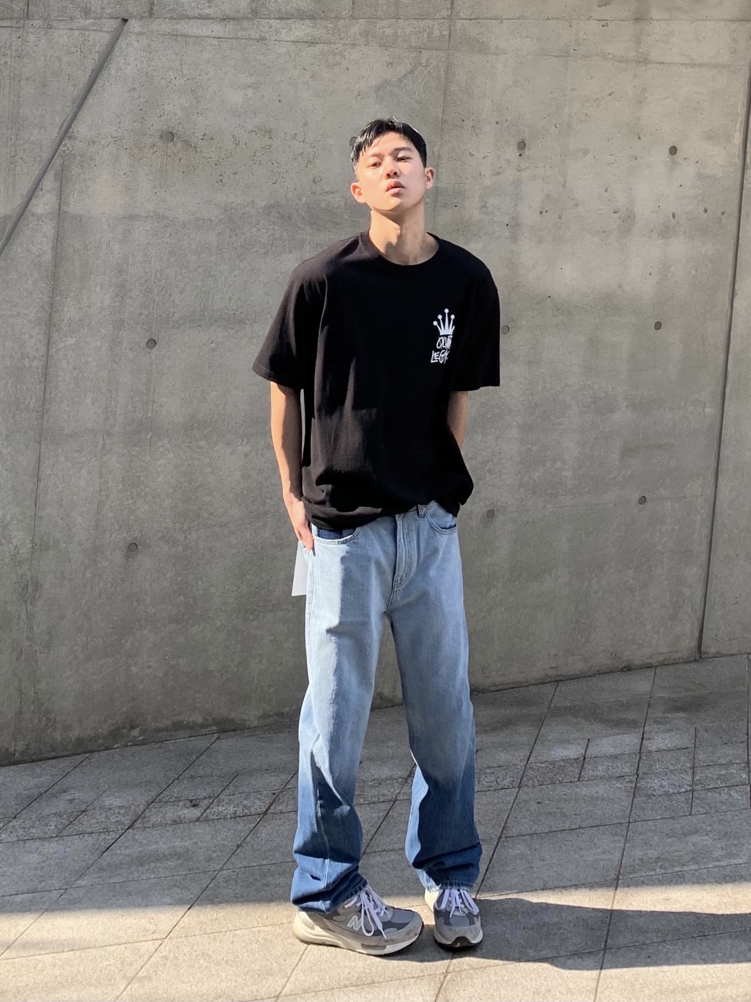 New Balance 992 Made in USA Grey - D Standard, Stussy x Our Legacy Better Than Another T-Shirt Black 착용 스타일