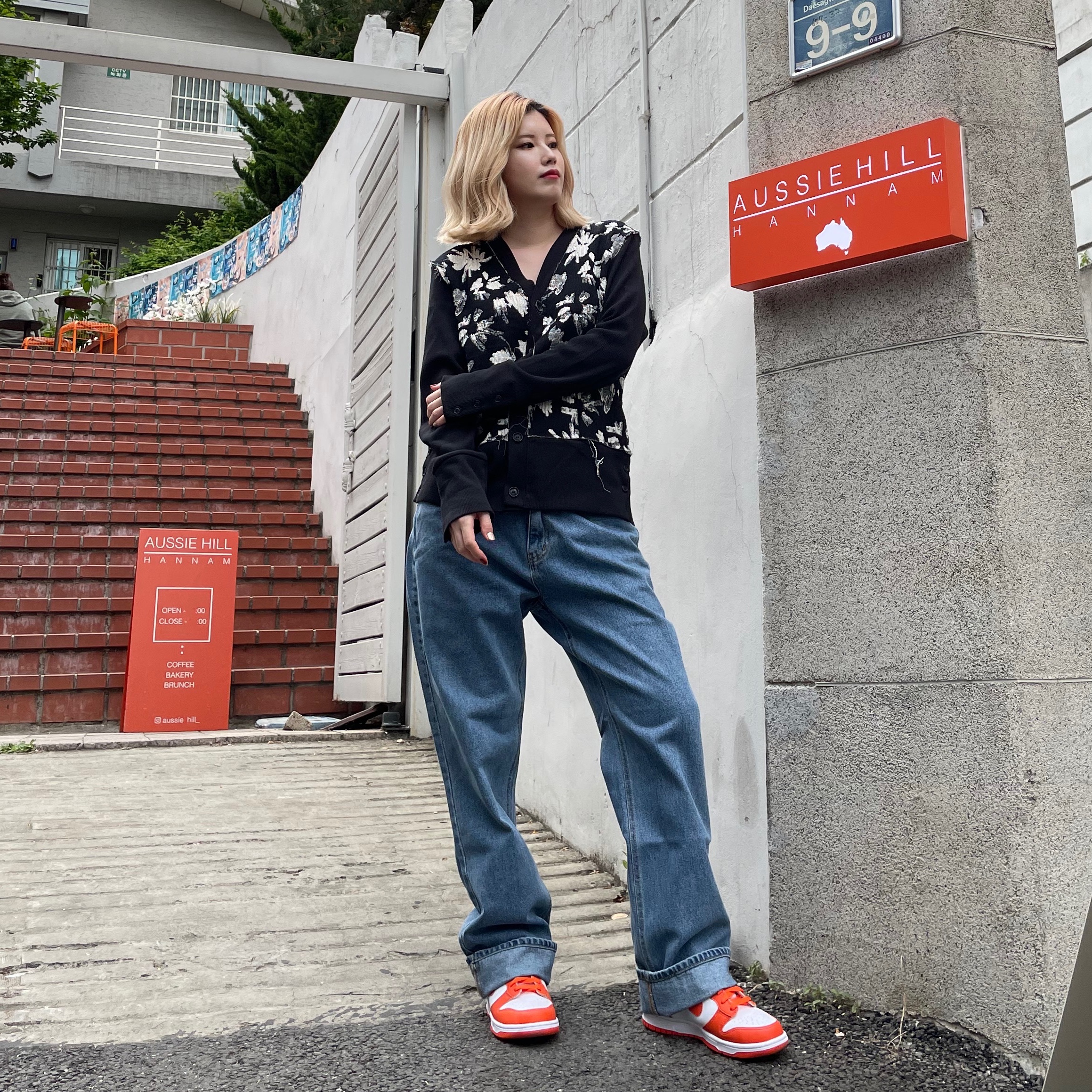 (W) Nike Dunk High Orange Blaze 착용 스타일 - 1