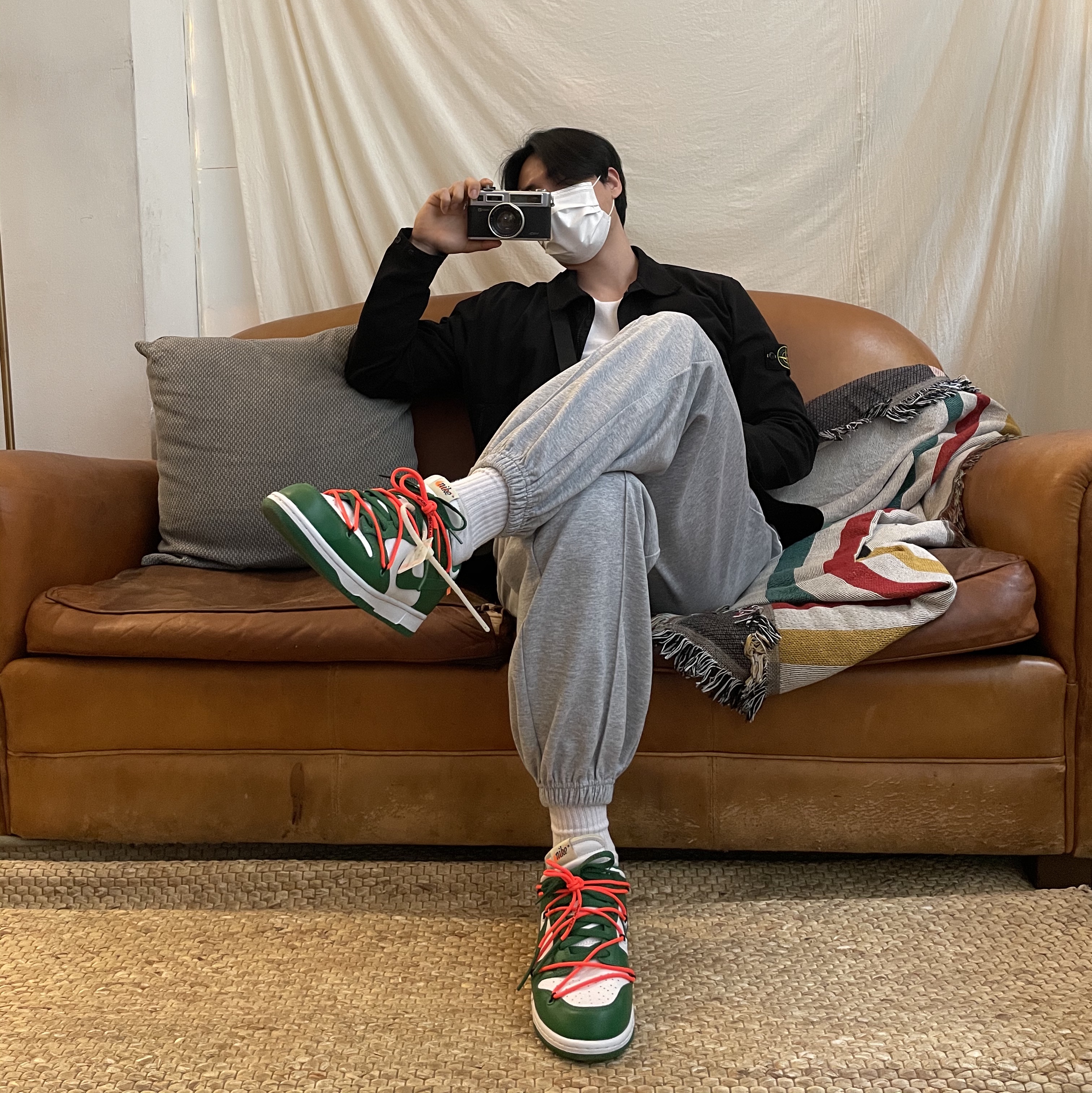 Nike x Off-White Dunk Low Pine Green 착용 스타일