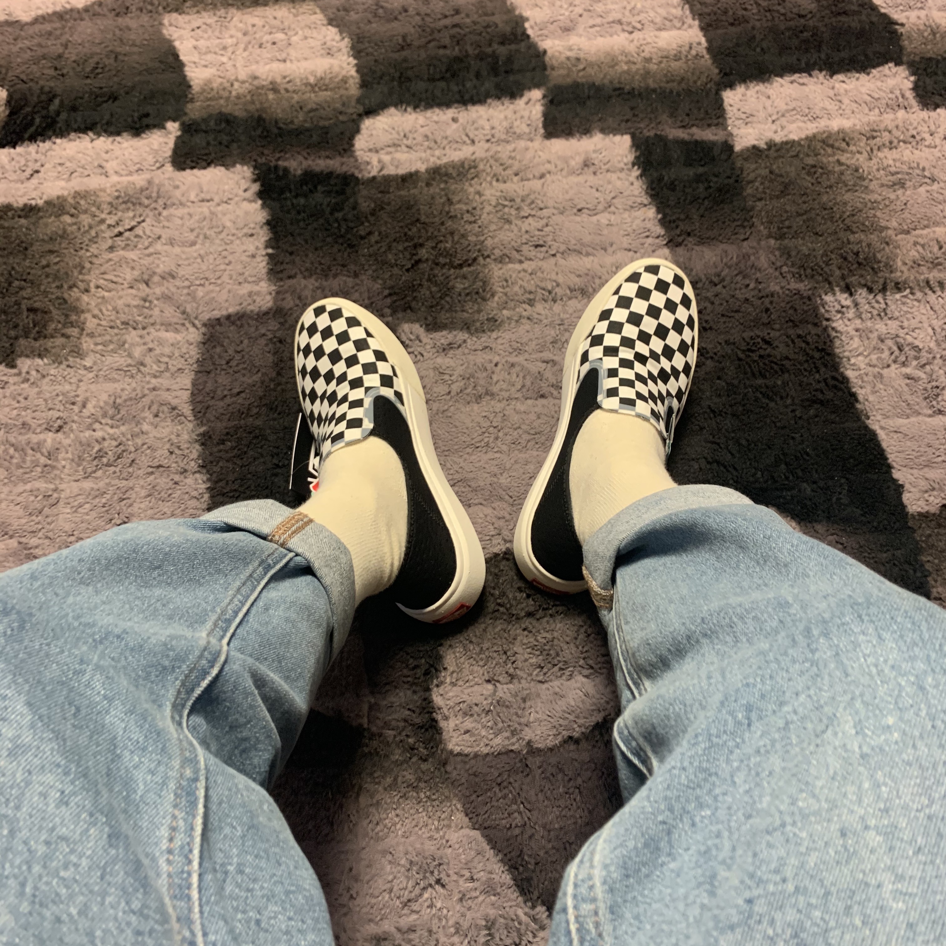 Vans Checkerboard Comfycush One Black 착용 스타일 - 1