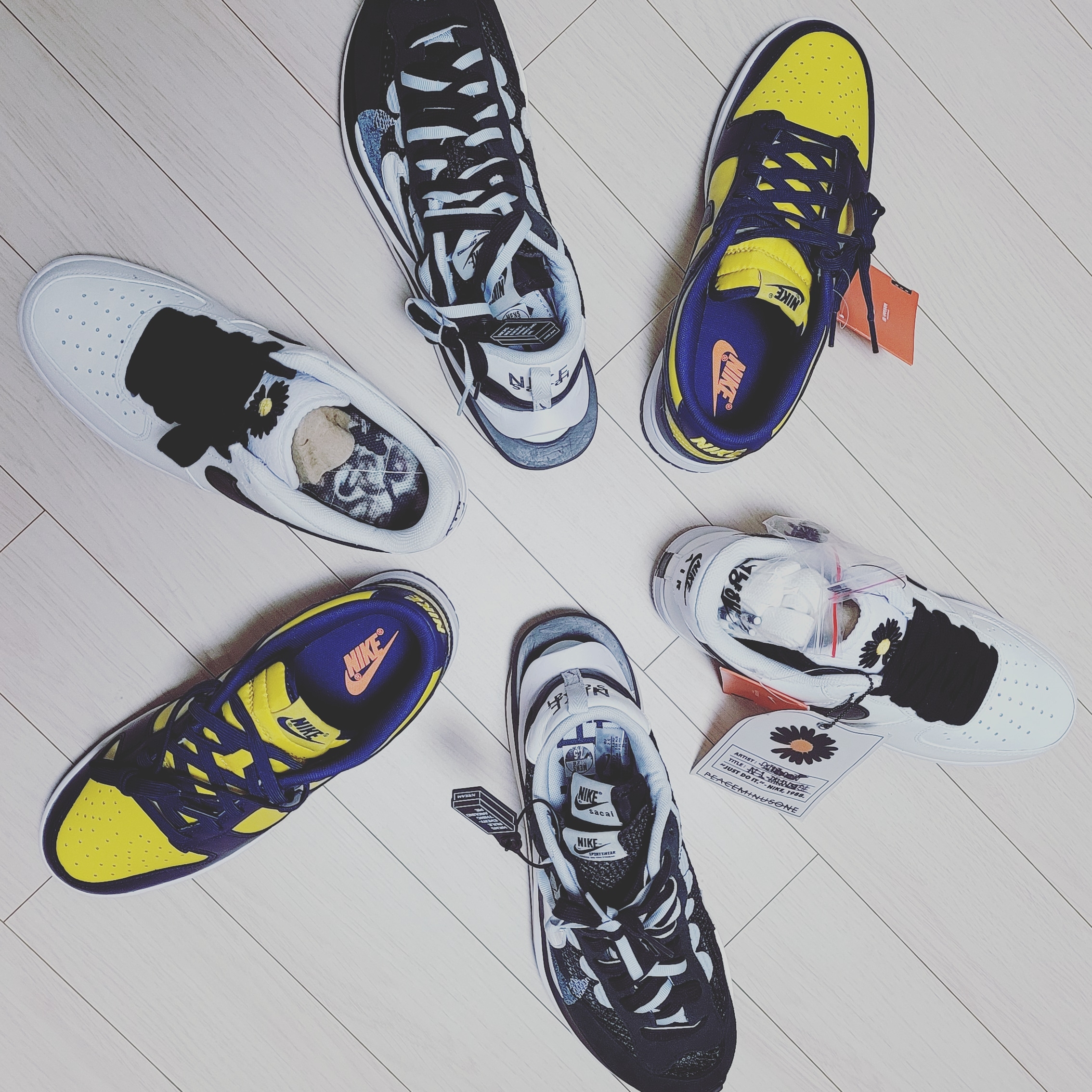 Nike x Peaceminusone Air Force 1 Low Para-Noise 2.0, Nike x Sacai VaporWaffle Black White 착용 스타일 - 1