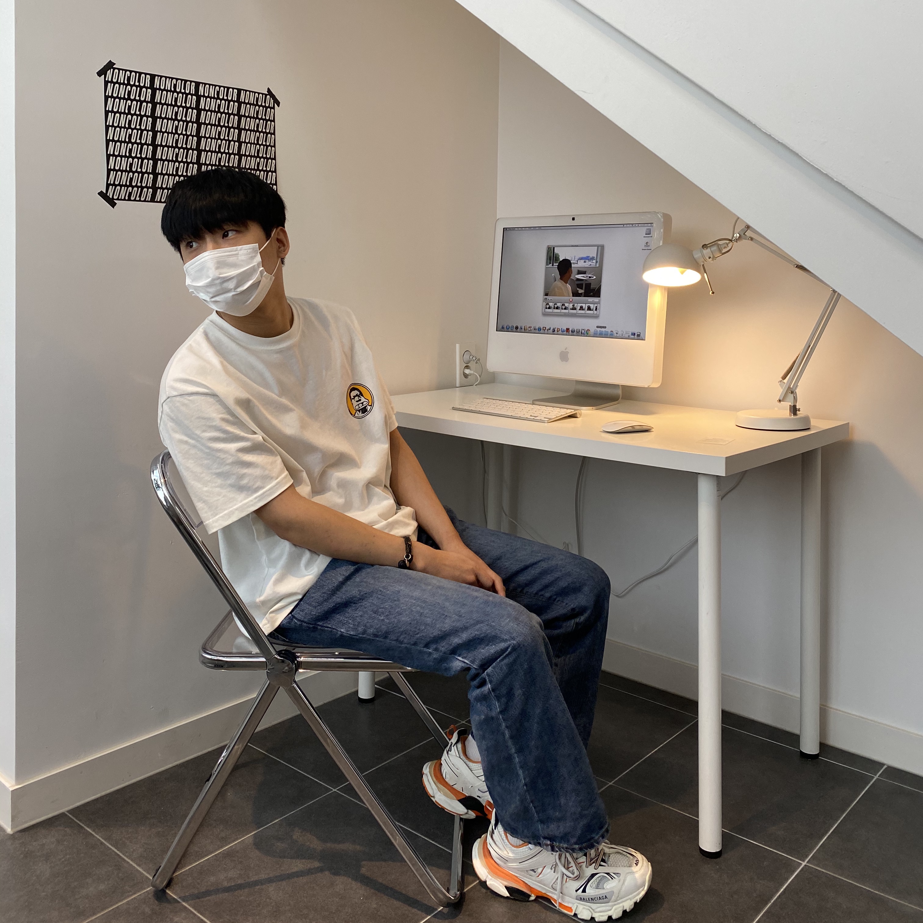 Balenciaga Track Sneakers White Orange 2019 착용 스타일